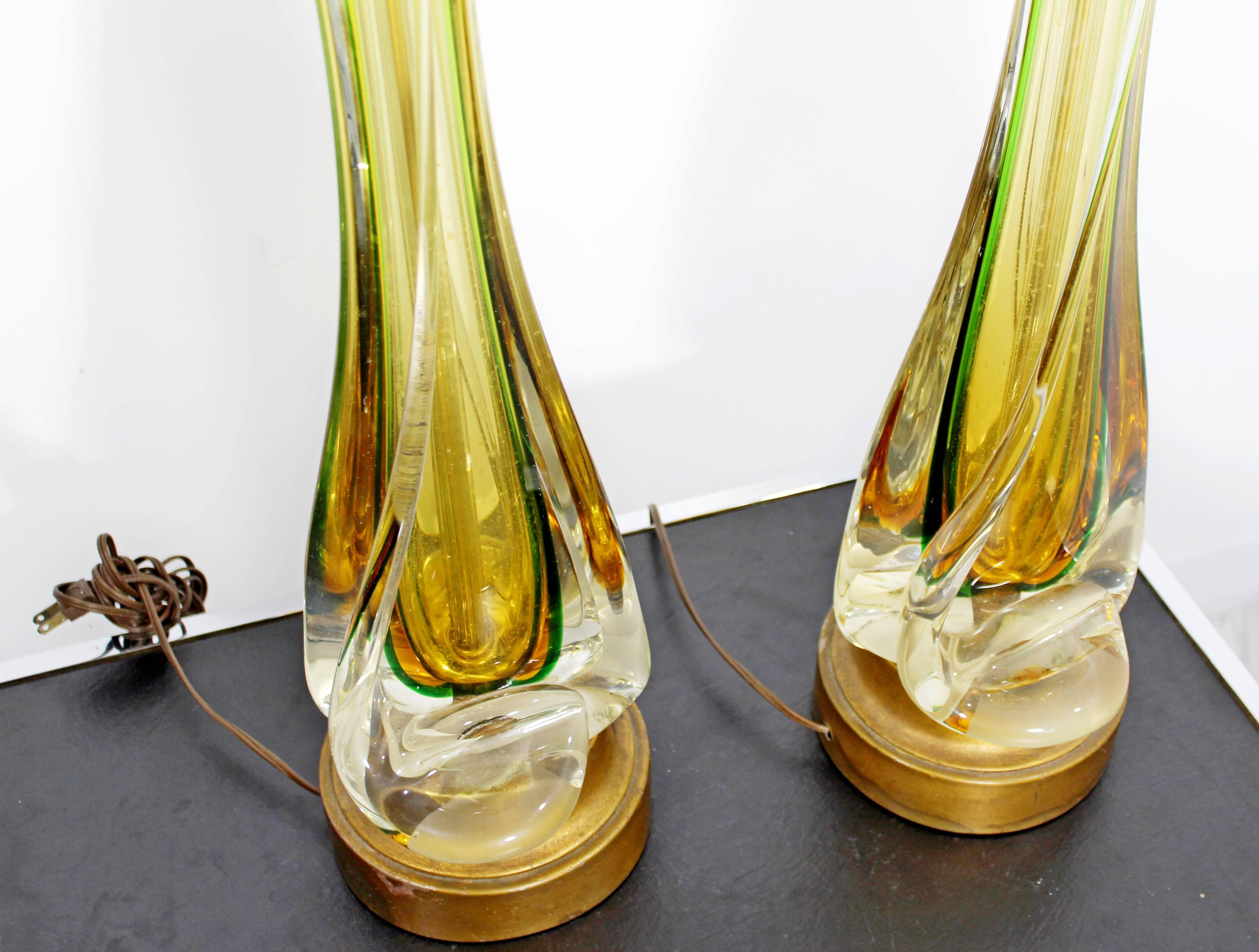 Mid-Century Modern Murano Seguso Glass Pair of Yellow and Green Table Lamps 2