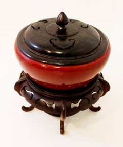 Mid-Century Modern Asian Sang De Boeuf Ginger Jar and Stand