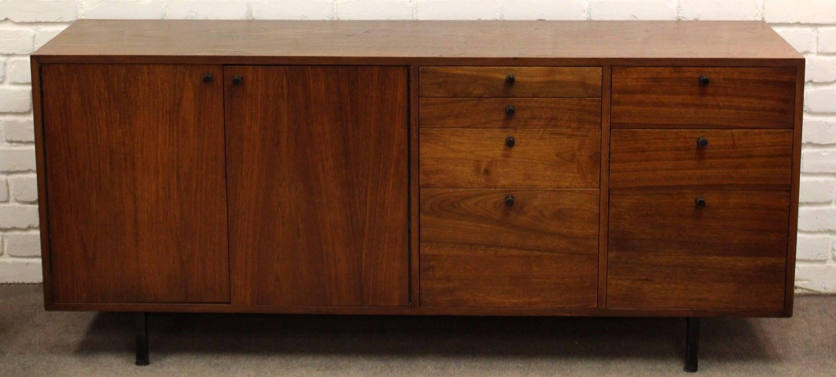 For your consideration is a custom-made, walnut wood credenza, designed by Ward Bennett or Warren Platner for Lehigh Furniture Co, circa 1965. In excellent condition. The dimensions are 68
