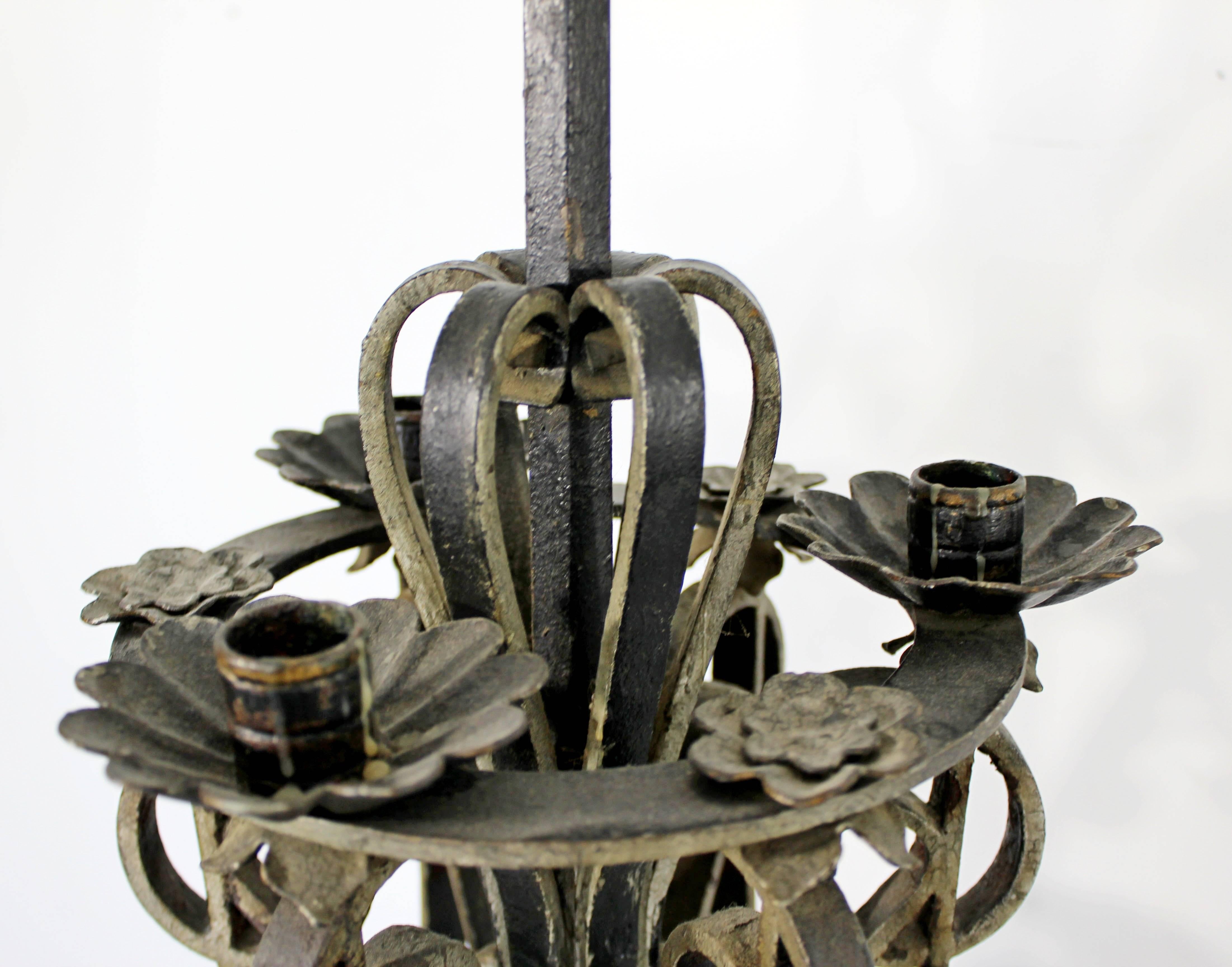 Mid-Century Modern Pair of Gothic Black Iron Metal Floral Standing Candelabra 2