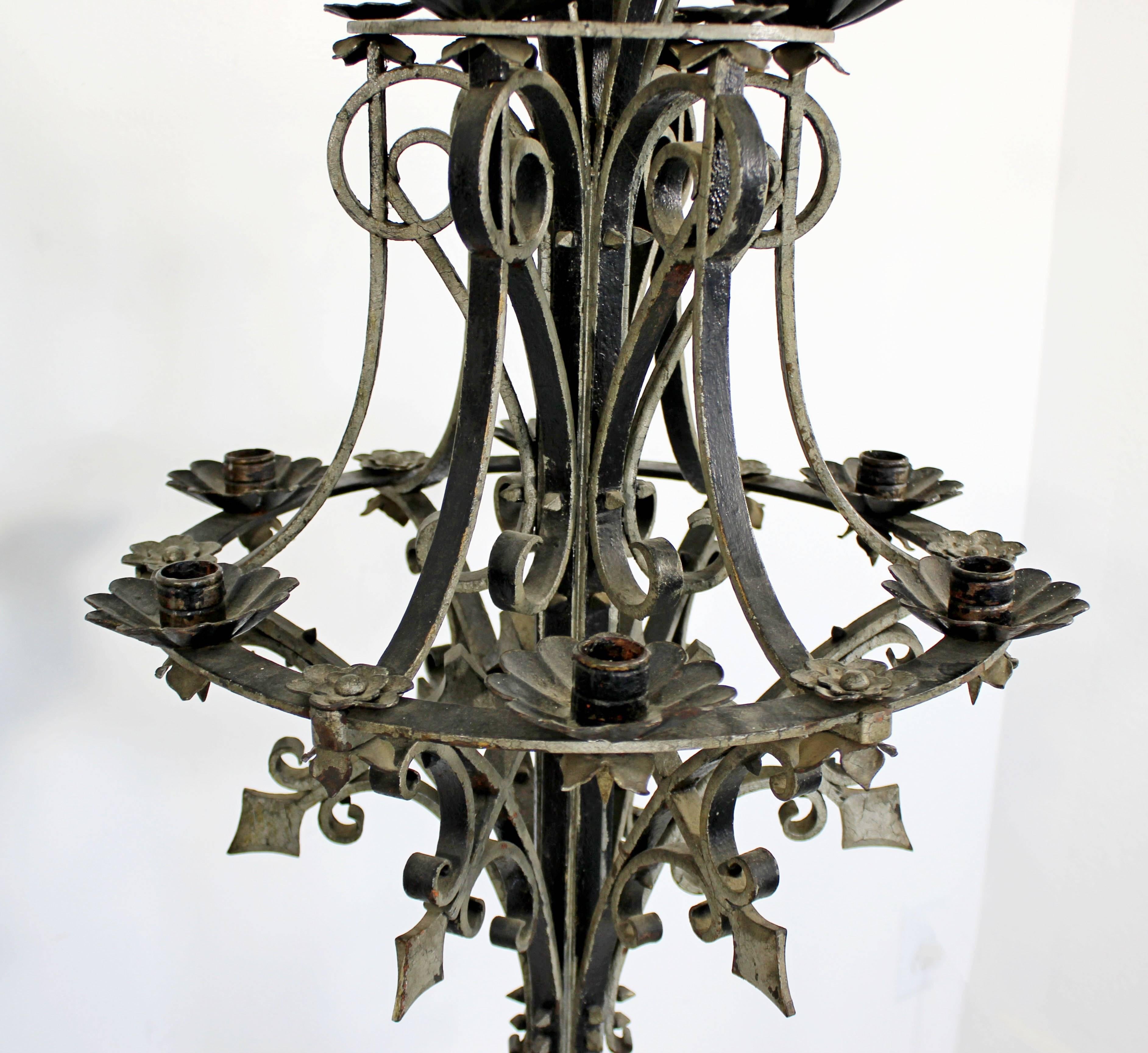 Mid-Century Modern Pair of Gothic Black Iron Metal Floral Standing Candelabra 1