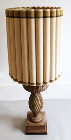 Mid-Century Modern Marbro Pineapple Carved Wood Table Floor Lamp Original Shade