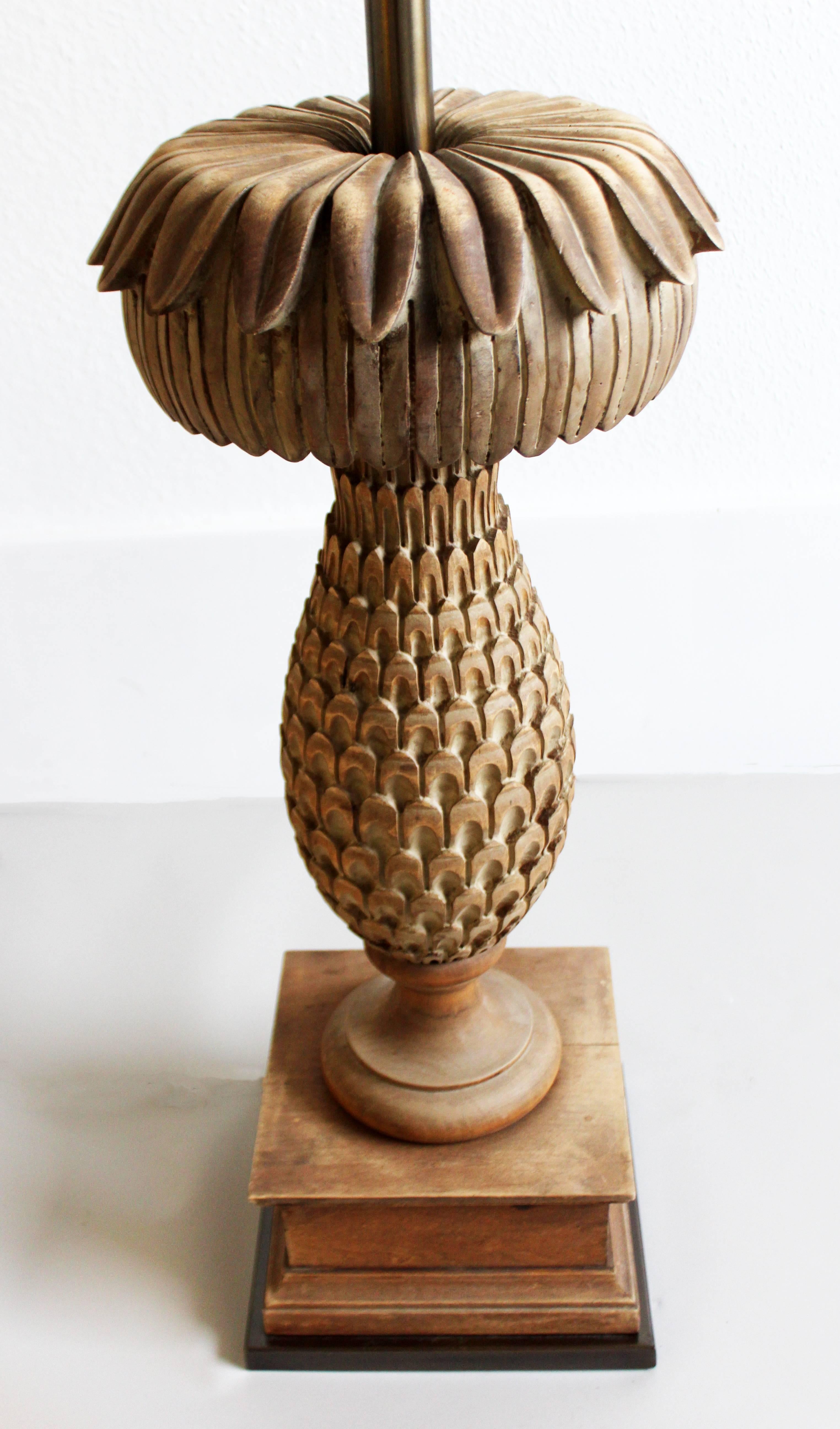 Mid-20th Century Mid-Century Modern Marbro Pineapple Carved Wood Table Floor Lamp Original Shade