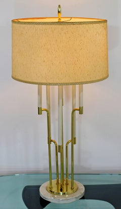 Mid-Century Modern Tommi Parzinger Style Candelbra Brass and Marble Table Lamp