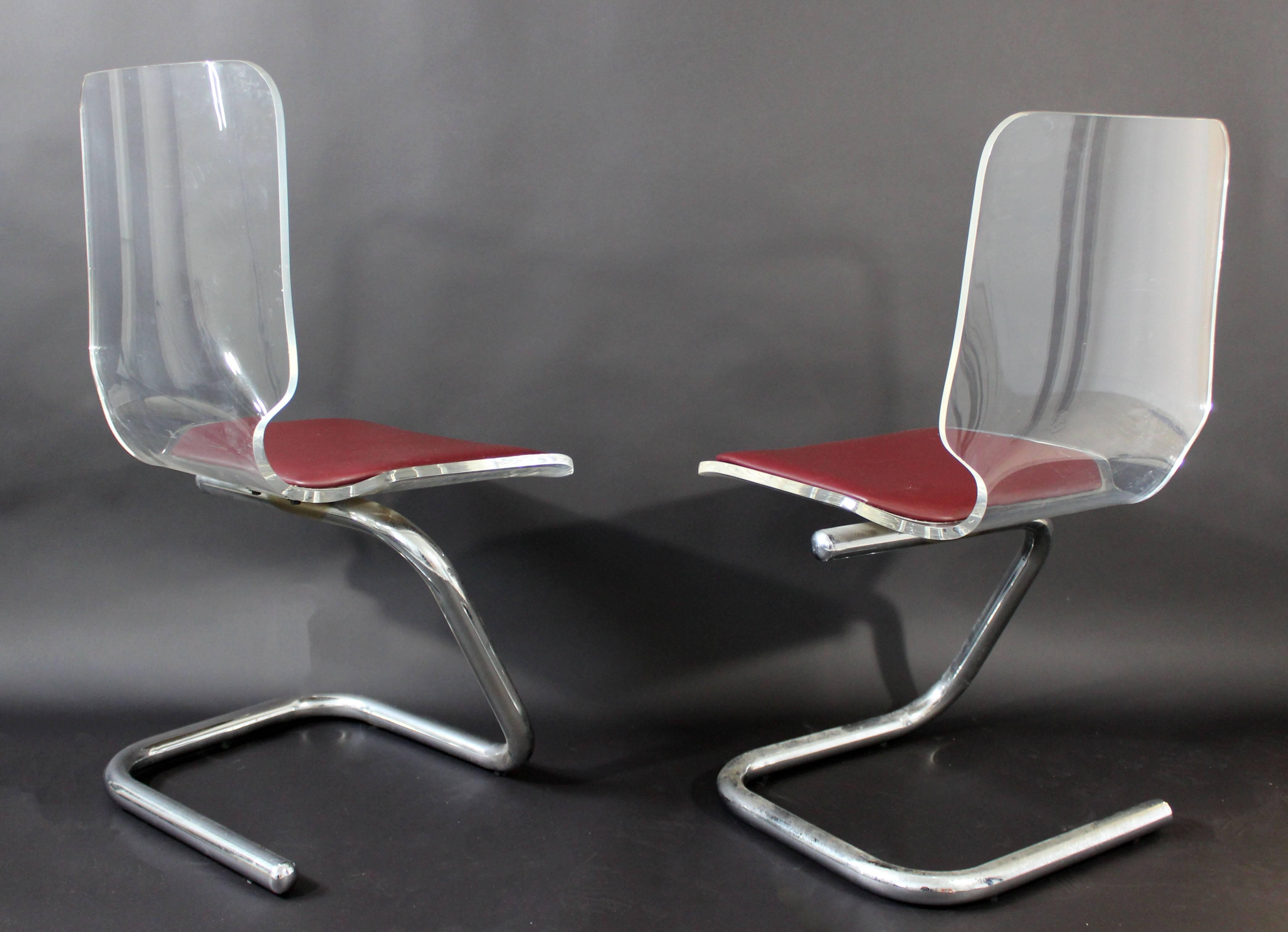 Chrome Mid-Century Modern Set of Four Lucite Dining Chairs by Luigi Bardini for Hill