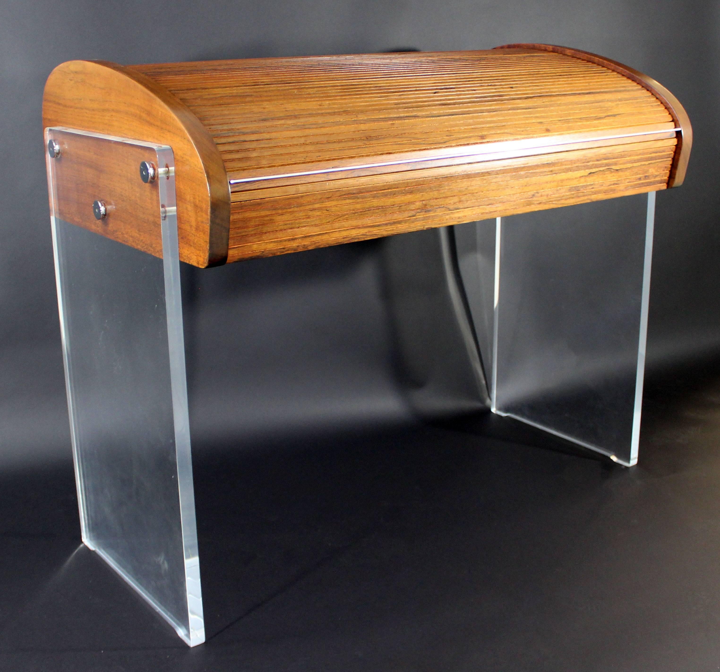 American Mid-Century Modern Vladimir Kagan Roll Top Lucite and Rosewood Desk, 1960s