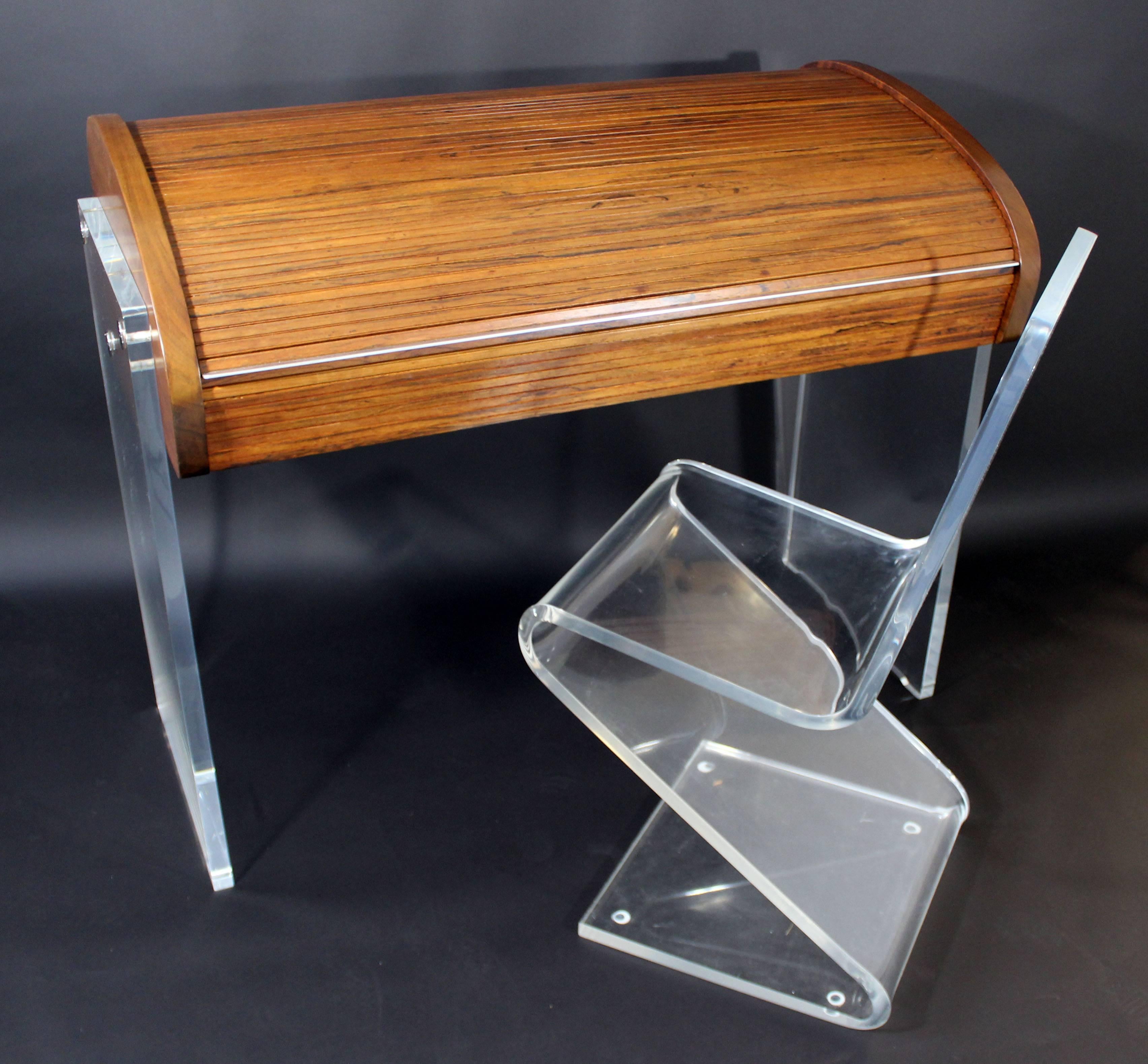 Mid-Century Modern Vladimir Kagan Roll Top Lucite and Rosewood Desk, 1960s 4