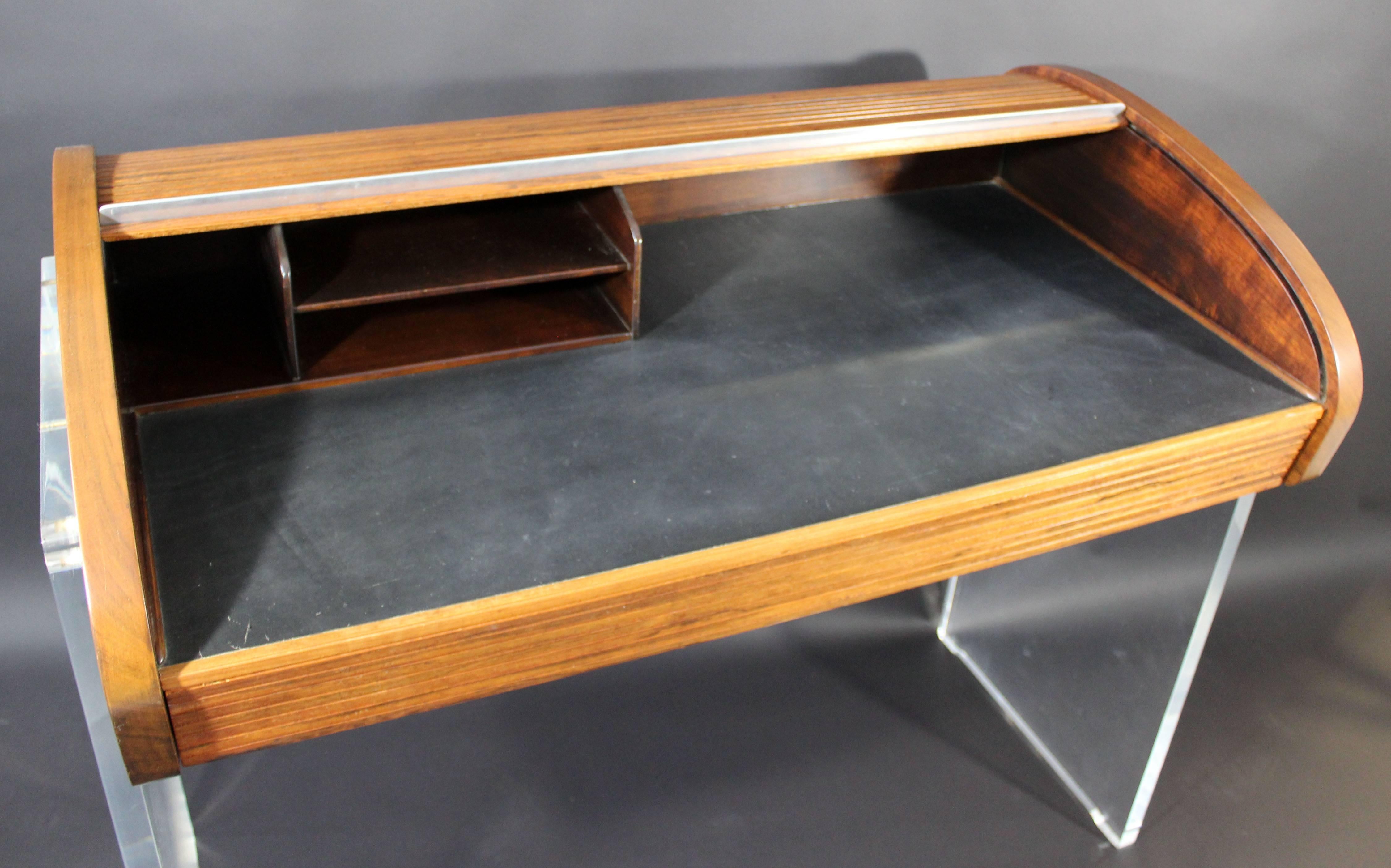 Mid-Century Modern Vladimir Kagan Roll Top Lucite and Rosewood Desk, 1960s 1