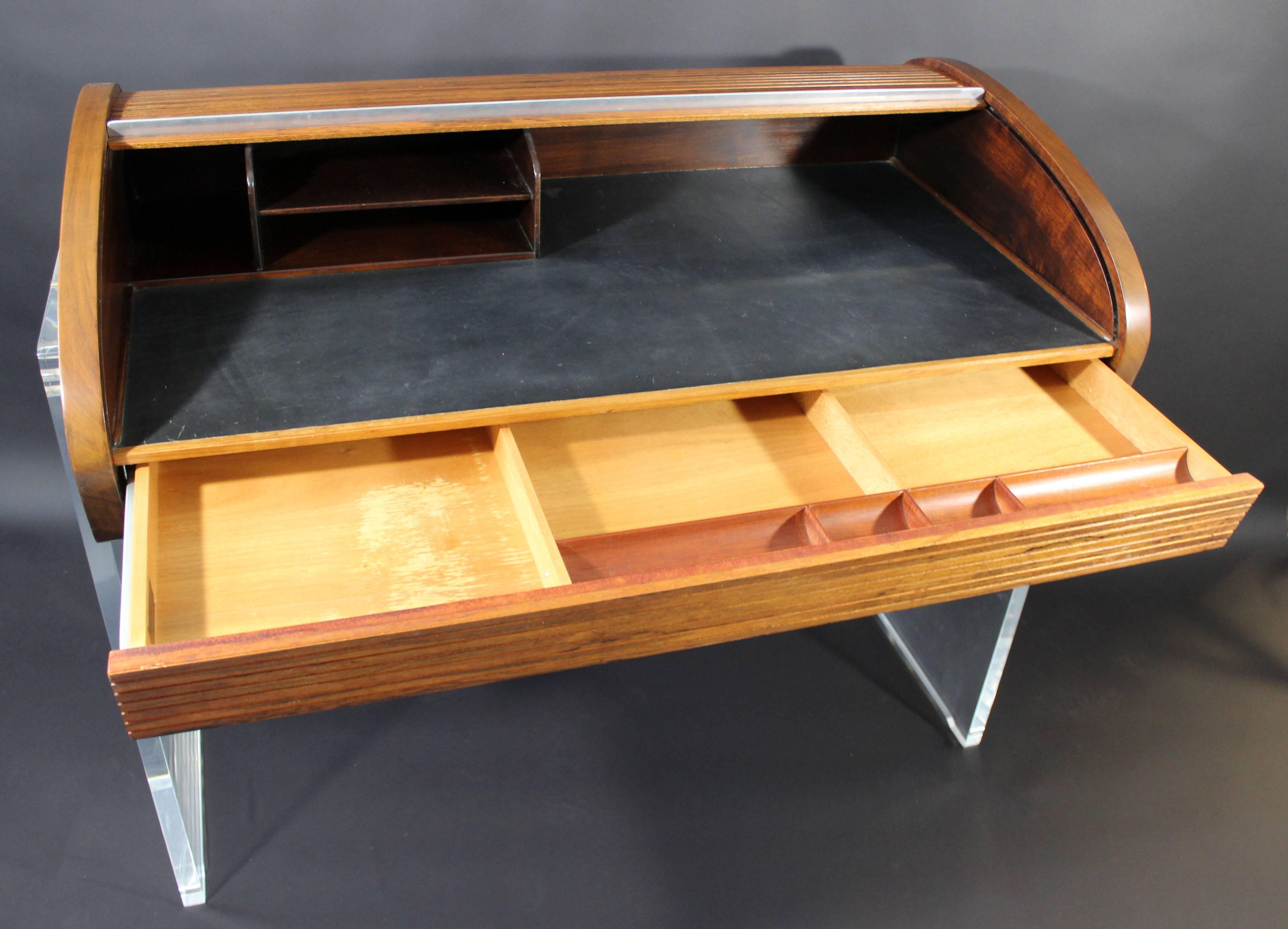 Mid-Century Modern Vladimir Kagan Roll Top Lucite and Rosewood Desk, 1960s 2