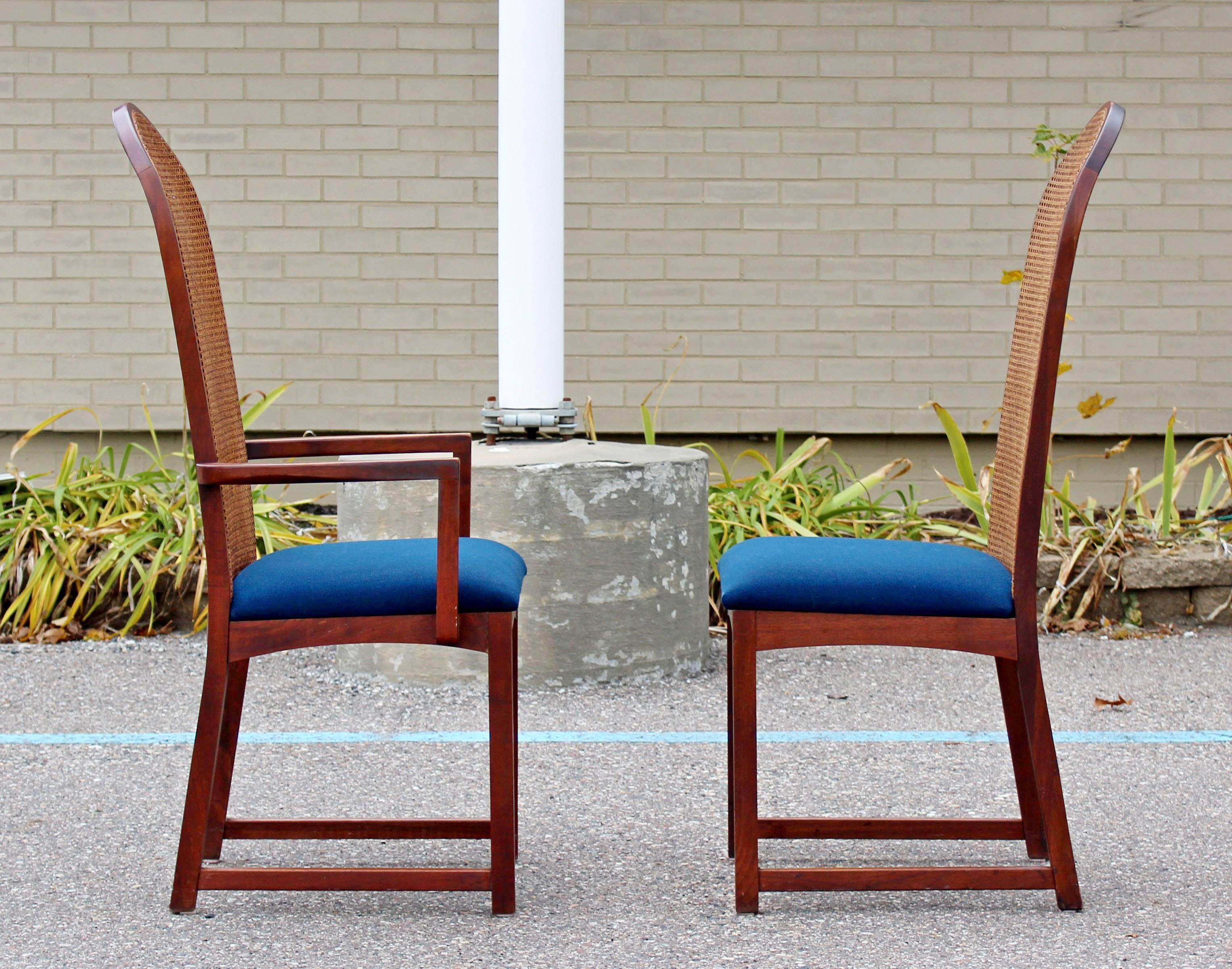 Mid-Century Modern Set Ten Dining Chairs Milo Baughman Directional Walnut & Cane 1