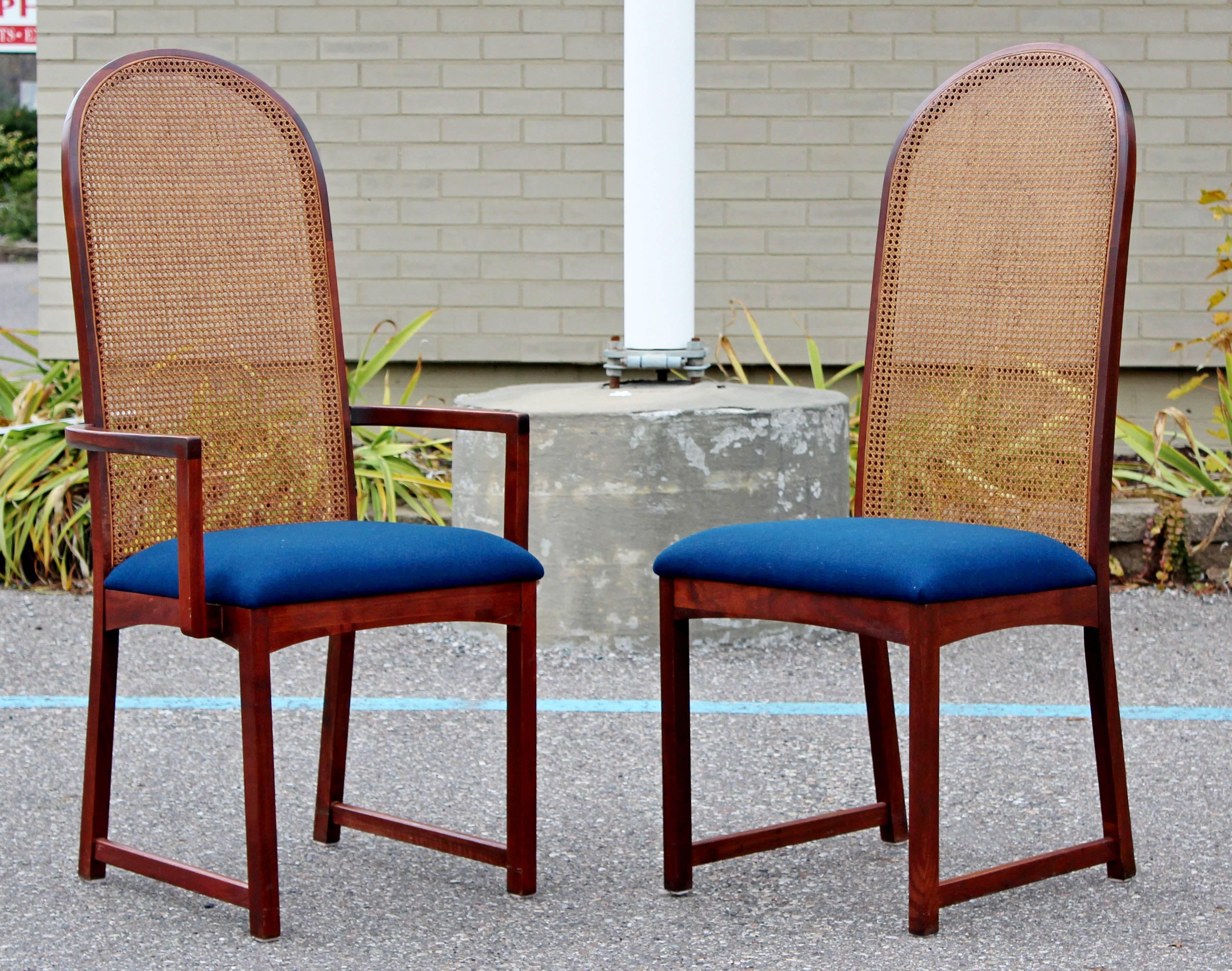 American Mid-Century Modern Set Ten Dining Chairs Milo Baughman Directional Walnut & Cane