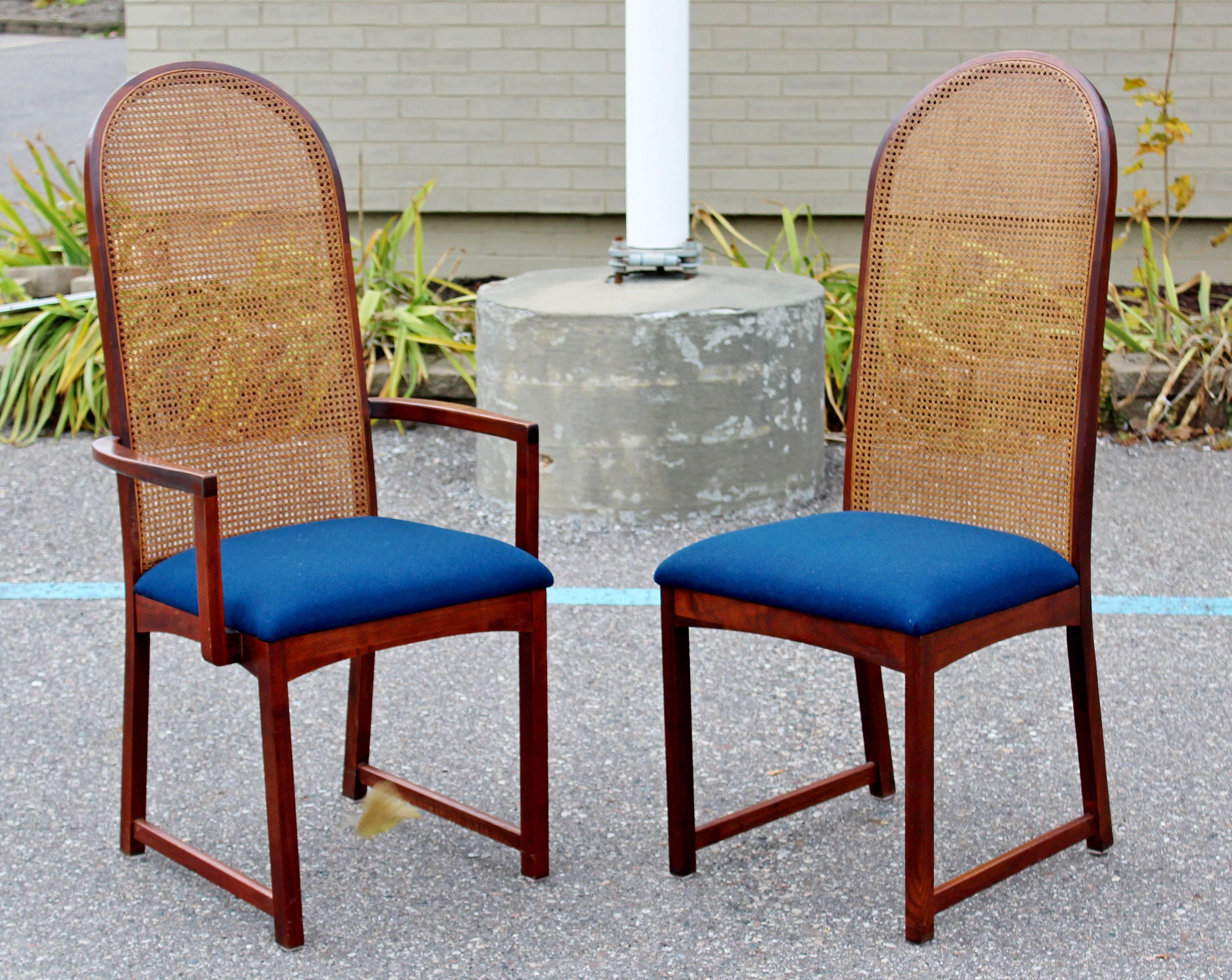 Mid-Century Modern Set Ten Dining Chairs Milo Baughman Directional Walnut & Cane In Good Condition In Keego Harbor, MI