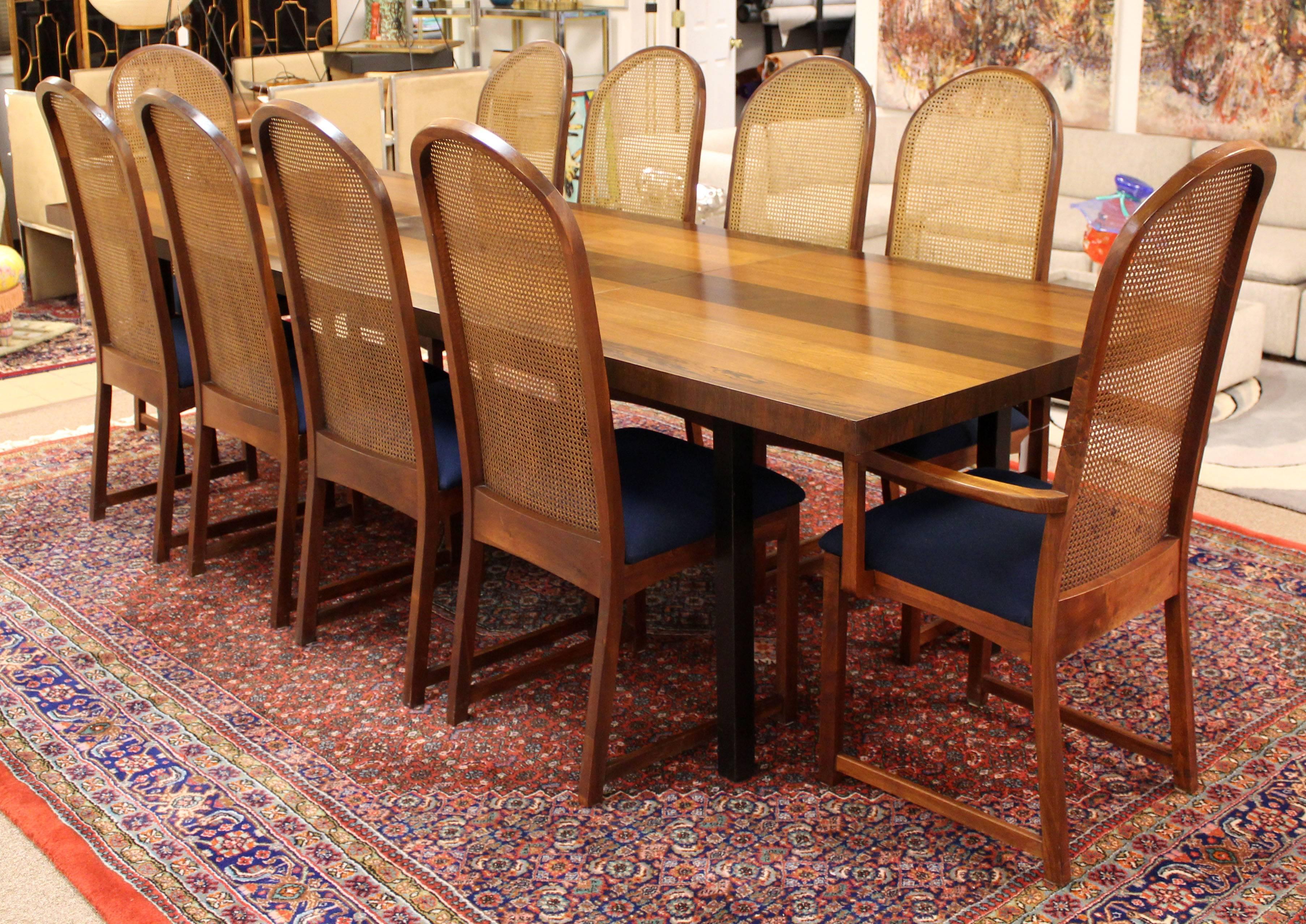 Mid-Century Modern Set Ten Dining Chairs Milo Baughman Directional Walnut & Cane 5