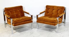 Paire de fauteuils de bar plats chromés Cy Mann de style moderne du milieu du siècle de l'ère Baughman