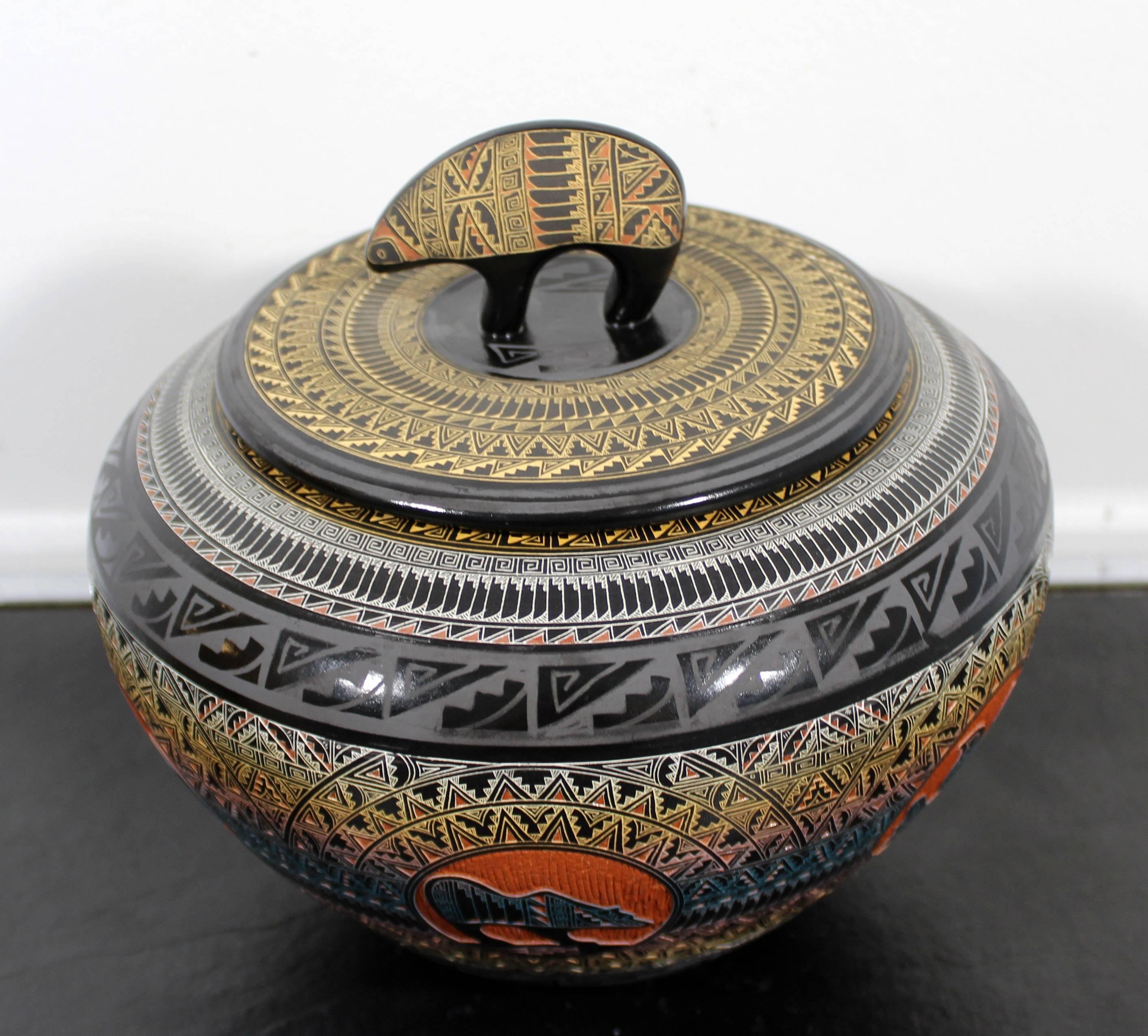 American Marvin Blackmore Geo Series New Mexico Ceramic Lidded Vessel Pottery Bowl