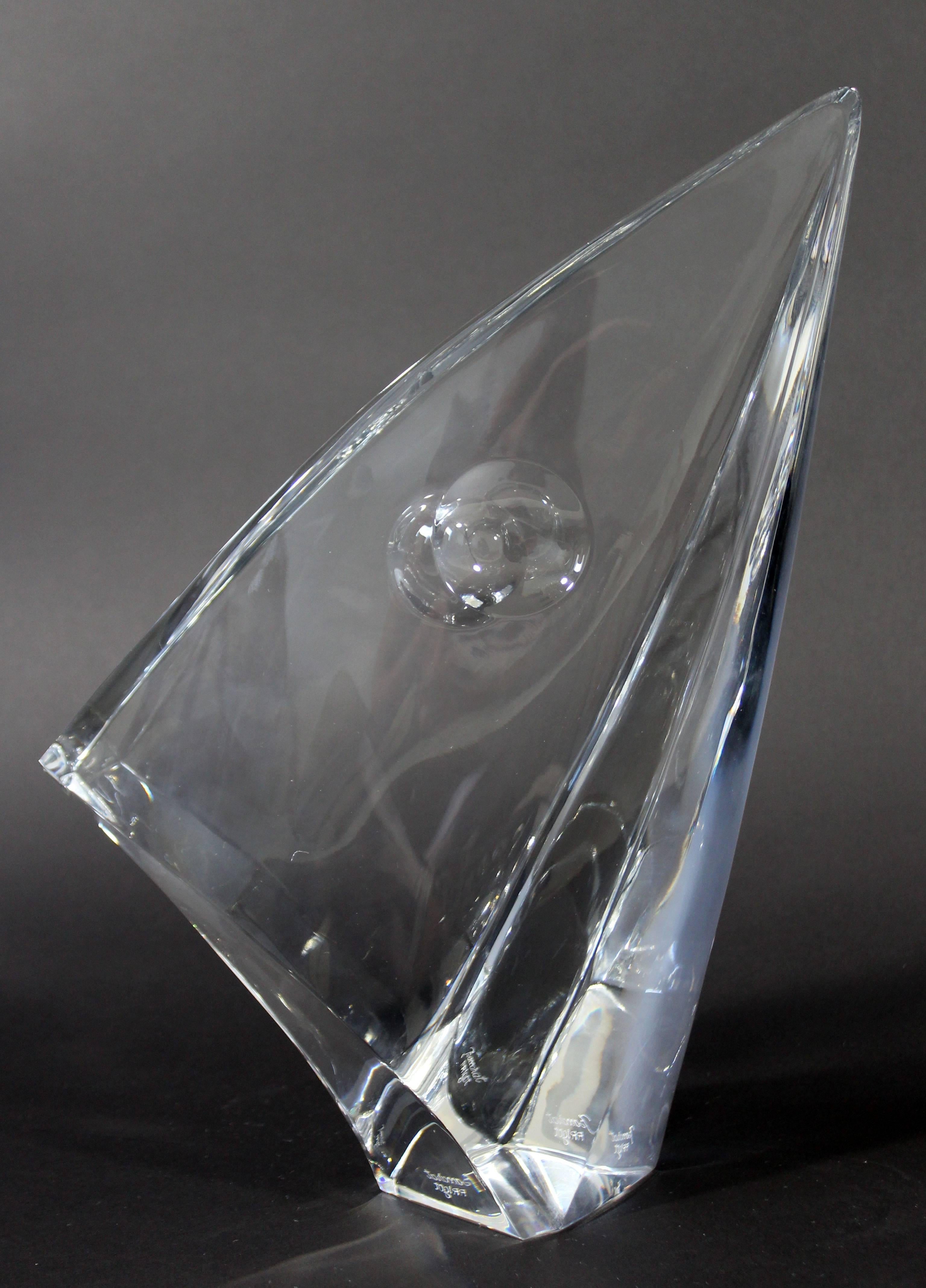 Contemporary Rare 1980s Baccarat Crystal Voile Sail by Robert Rigot, France In Good Condition In Keego Harbor, MI