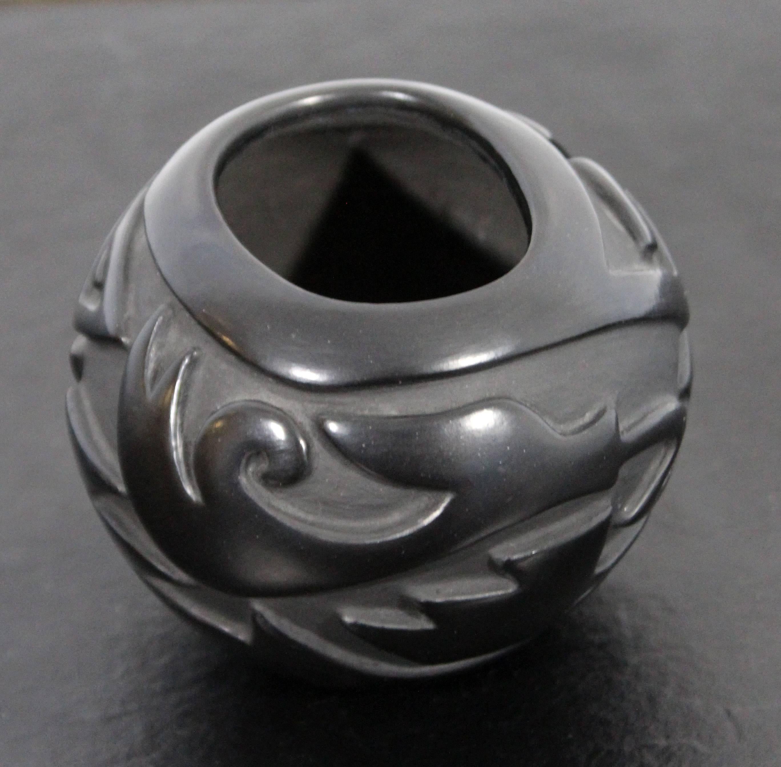 American Contemporary Santa Clara Pottery Linda Cain Small Vessel Black Vase, 1989