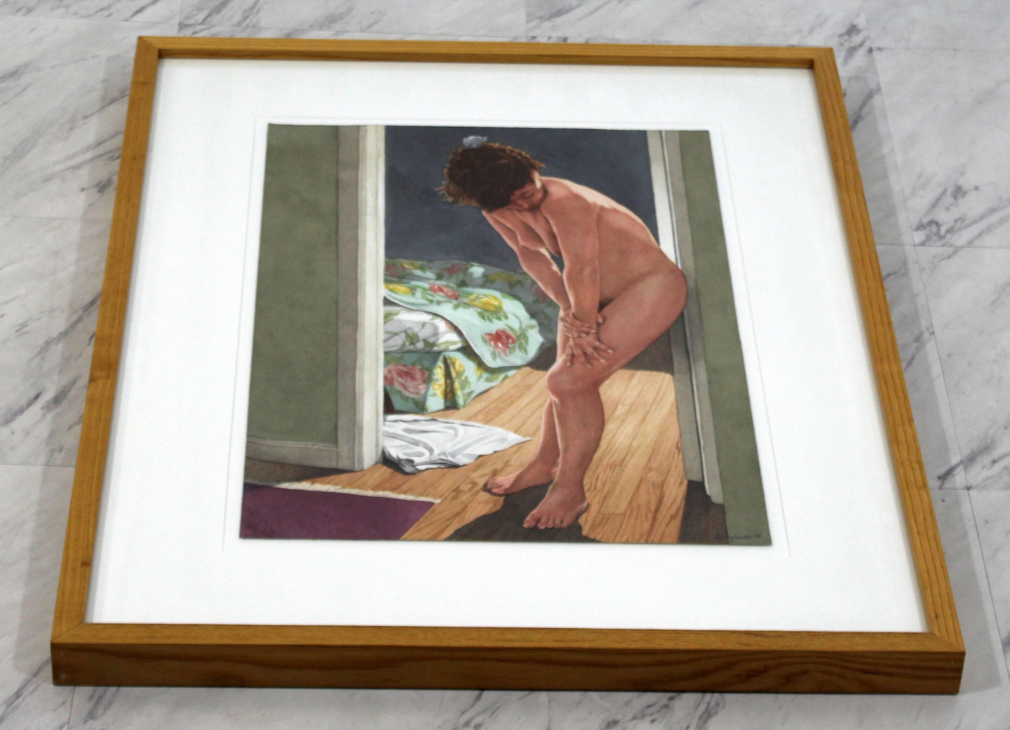 Modern Contemporary Framed Schefman Original Watercolor Figurative Nude Signed 1994