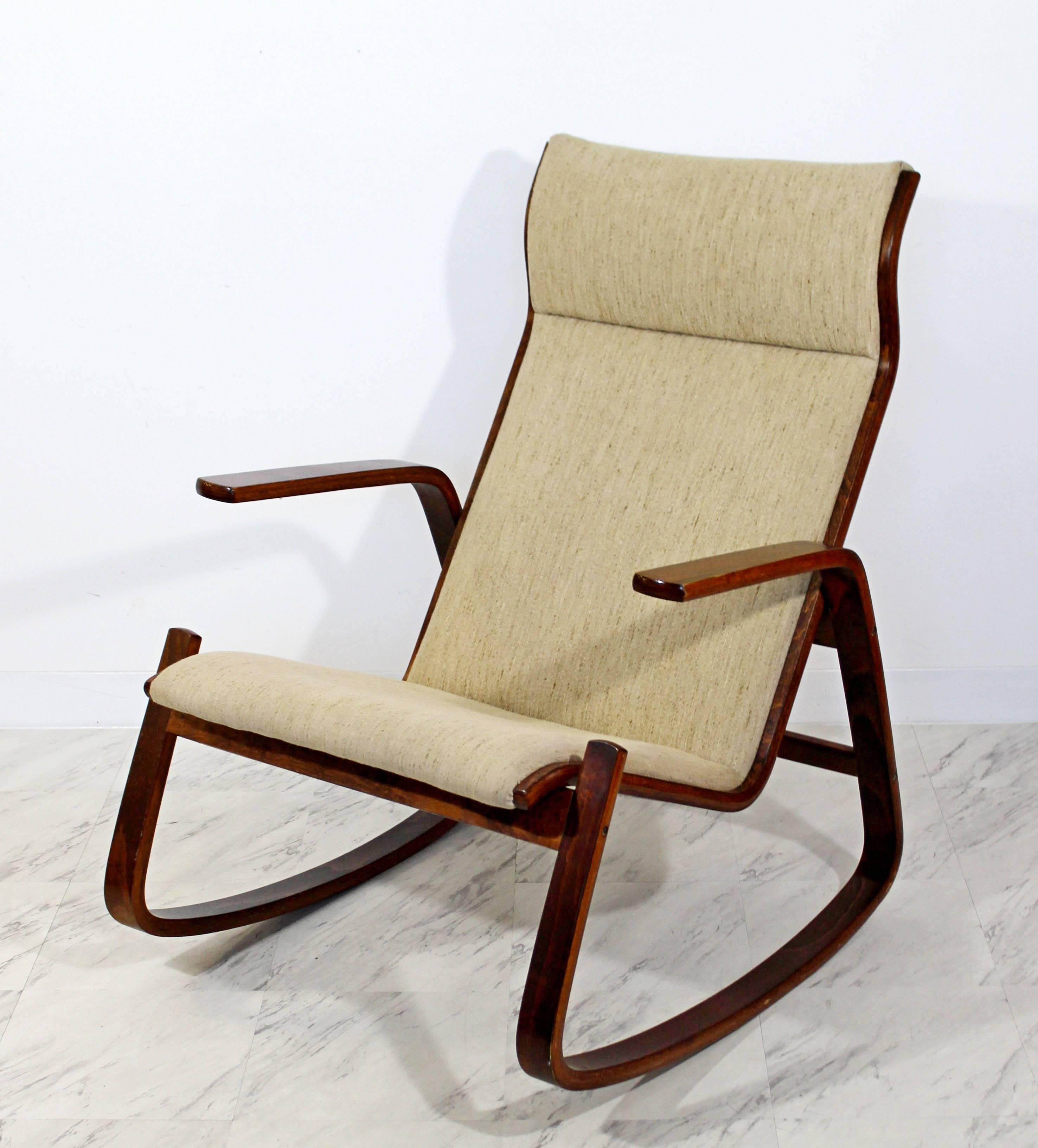For your consideration is a gorgeous, bentwood, rocking chair by Ingmar Relling for Norwegian company Westnofa, circa 1960s. In excellent condition. The dimensions are W-28.5" x D-32" x B.H.-39" S.H.-17".
 