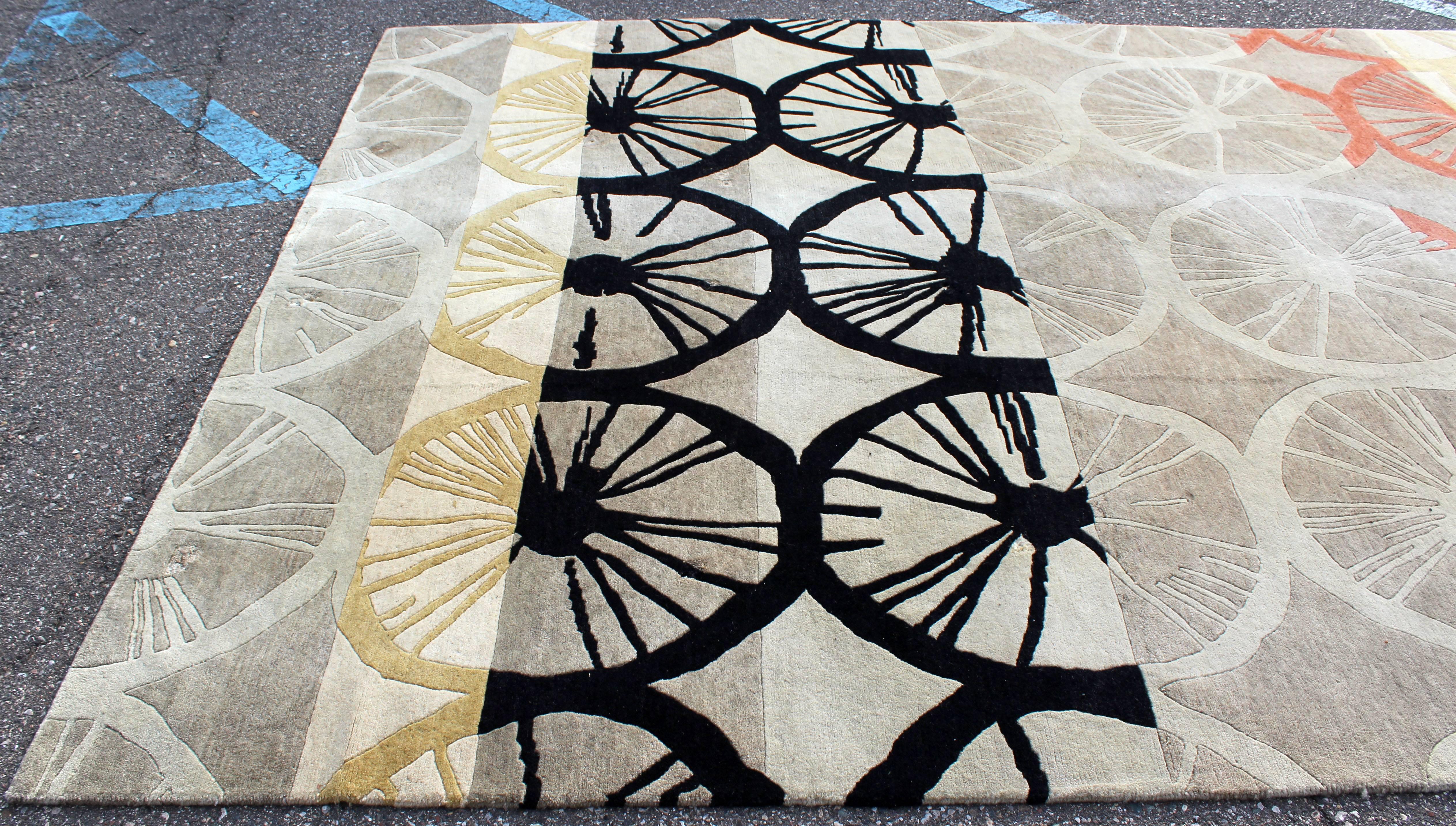 Mid-Century Modern Contemporary Large Rectangular Area Rug Carpet Abstract Modern Floral Pattern