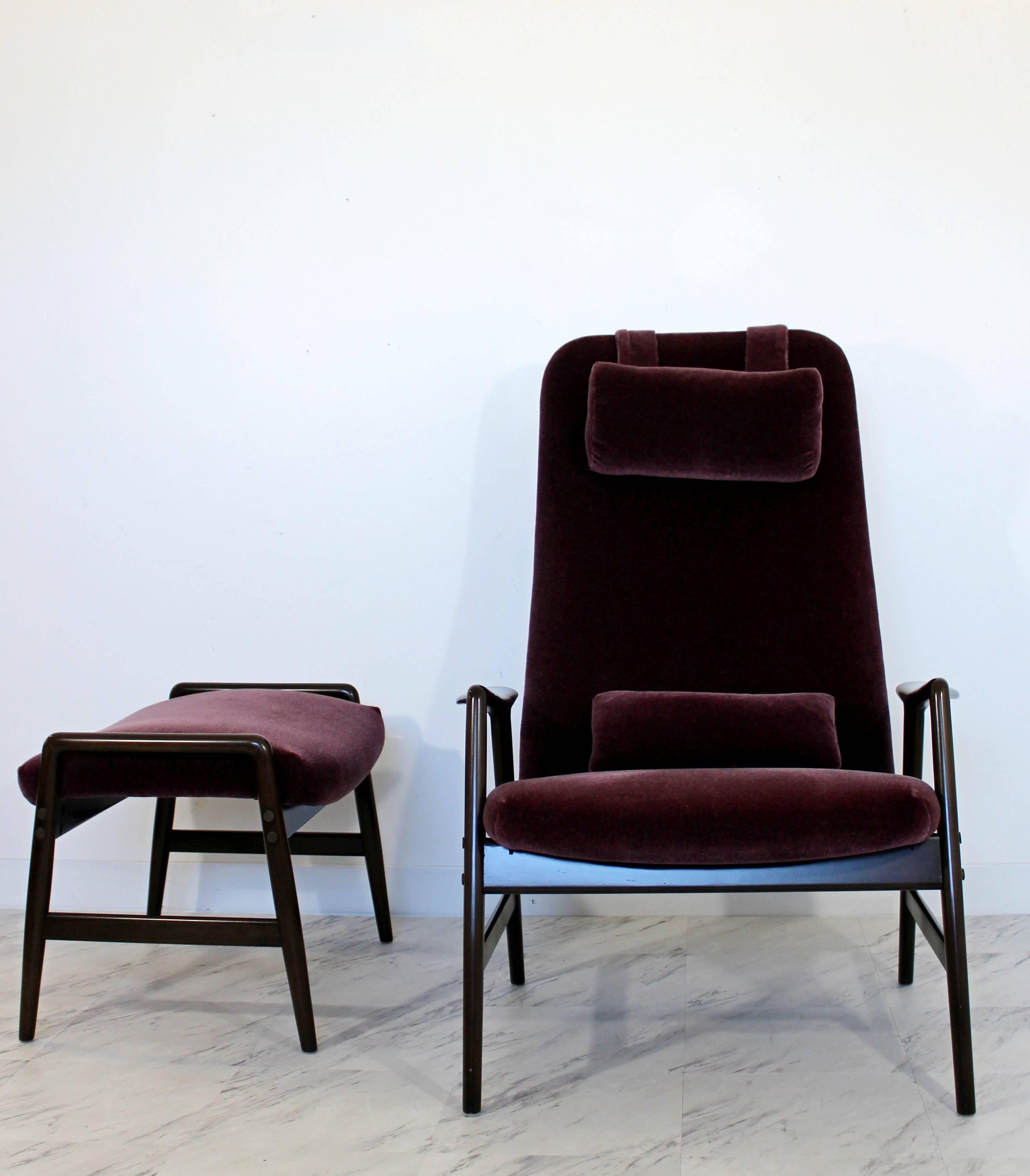 Mohair Mid-Century Modern DUX High Back Reclining Lounge Chair & Ottoman, Sweden, 1960s