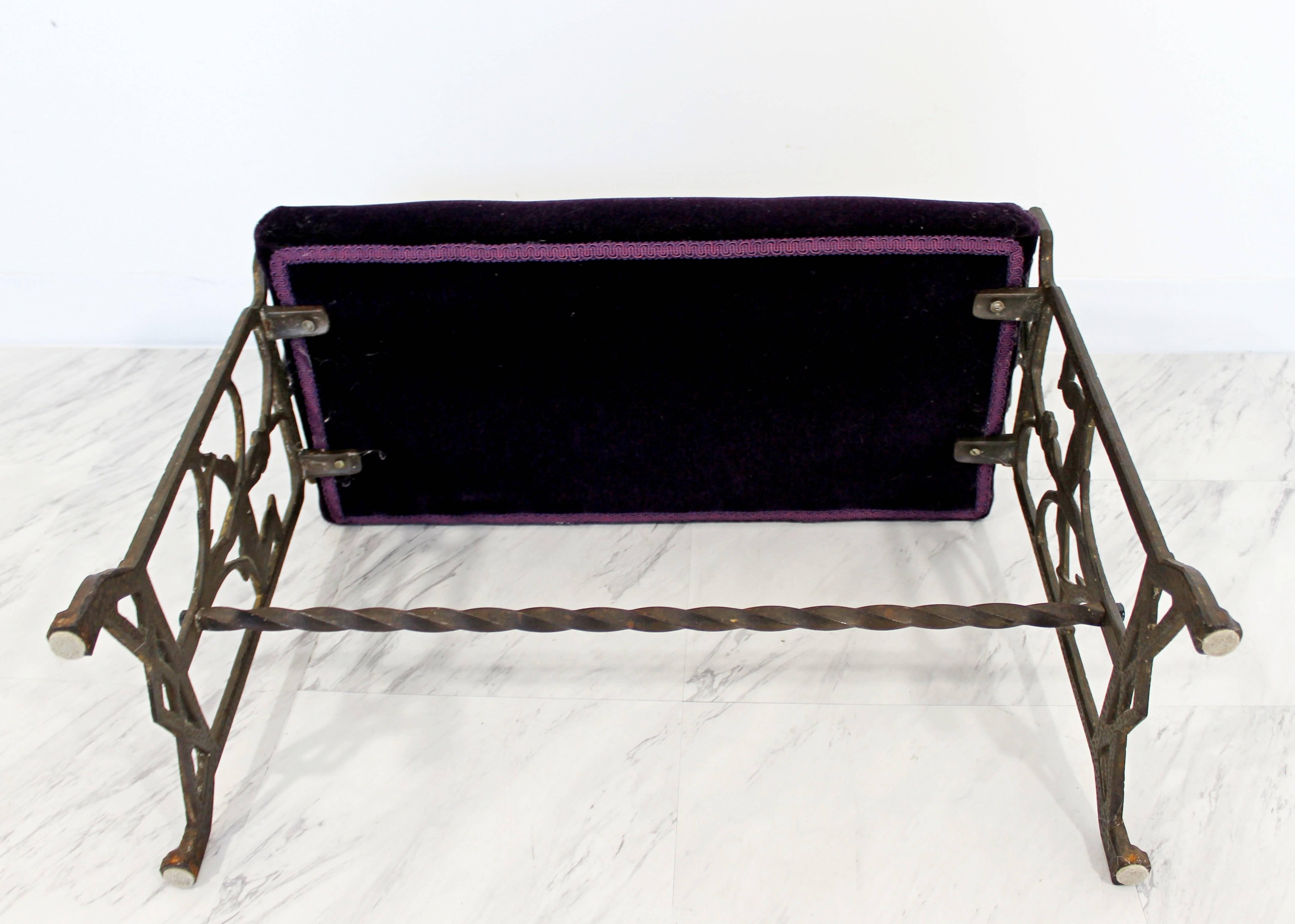 Art Deco Wrought Iron Bench Seat Purple Velvet Gothic Revival Style 2