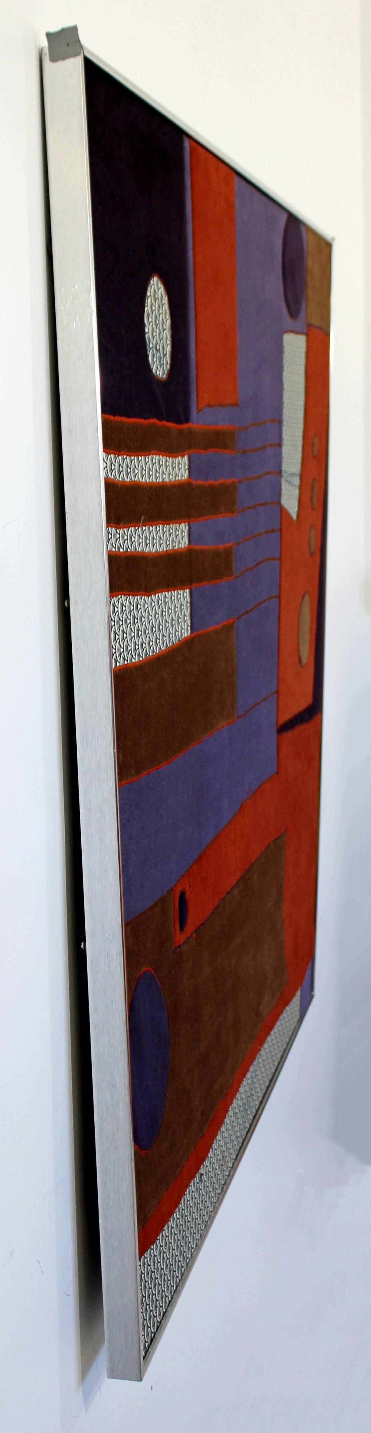 Modern Contemporary Framed Textile Fiber Abstract Mixed-Media Art Signed Harper, 1980