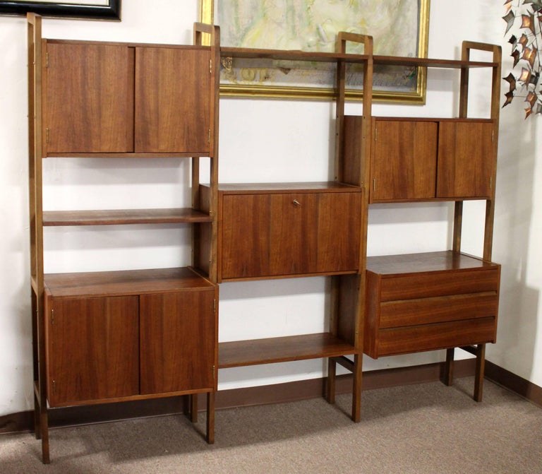 Vintage MidCentury Modern Walnut Free Standing Wall Unit Room Divider