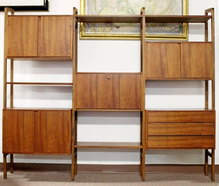 Vintage MidCentury Modern Walnut Free Standing Wall Unit Room Divider