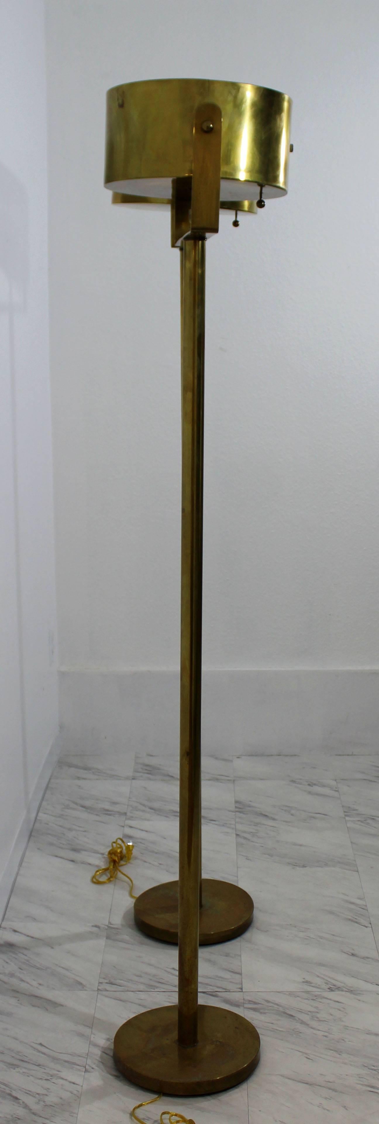 Mid-Century Modern Pair of Brass Standing Floor Lamps Torchiere, Hart Associates In Fair Condition In Keego Harbor, MI
