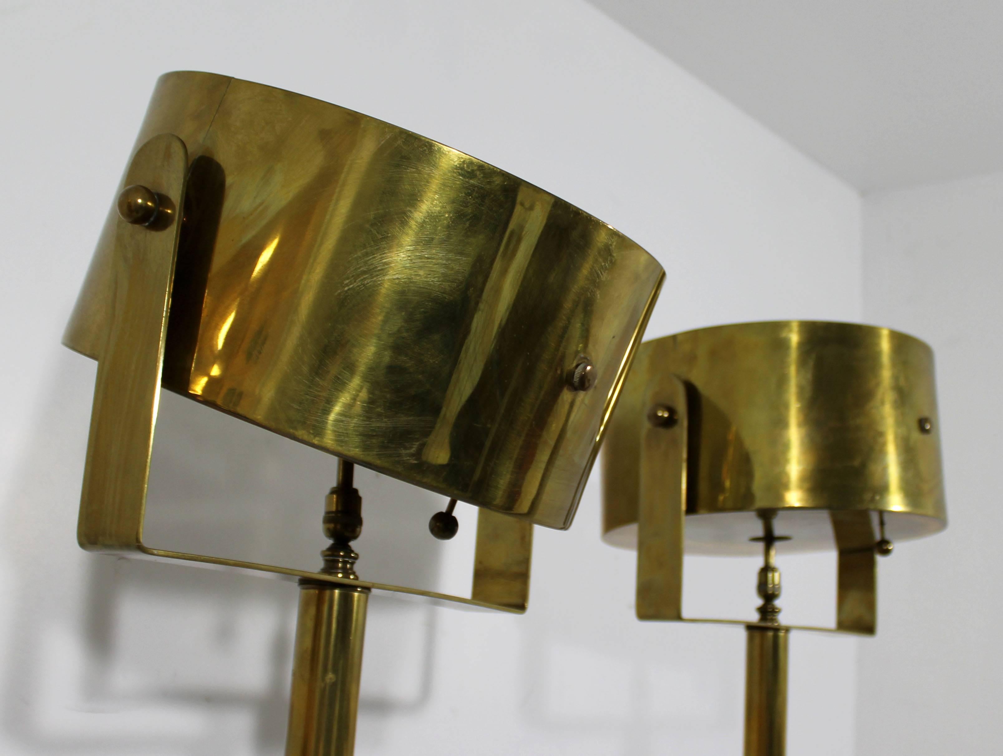 Late 20th Century Mid-Century Modern Pair of Brass Standing Floor Lamps Torchiere, Hart Associates