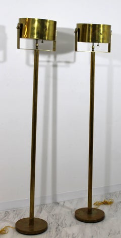Mid-Century Modern Pair of Brass Standing Floor Lamps Torchiere, Hart Associates