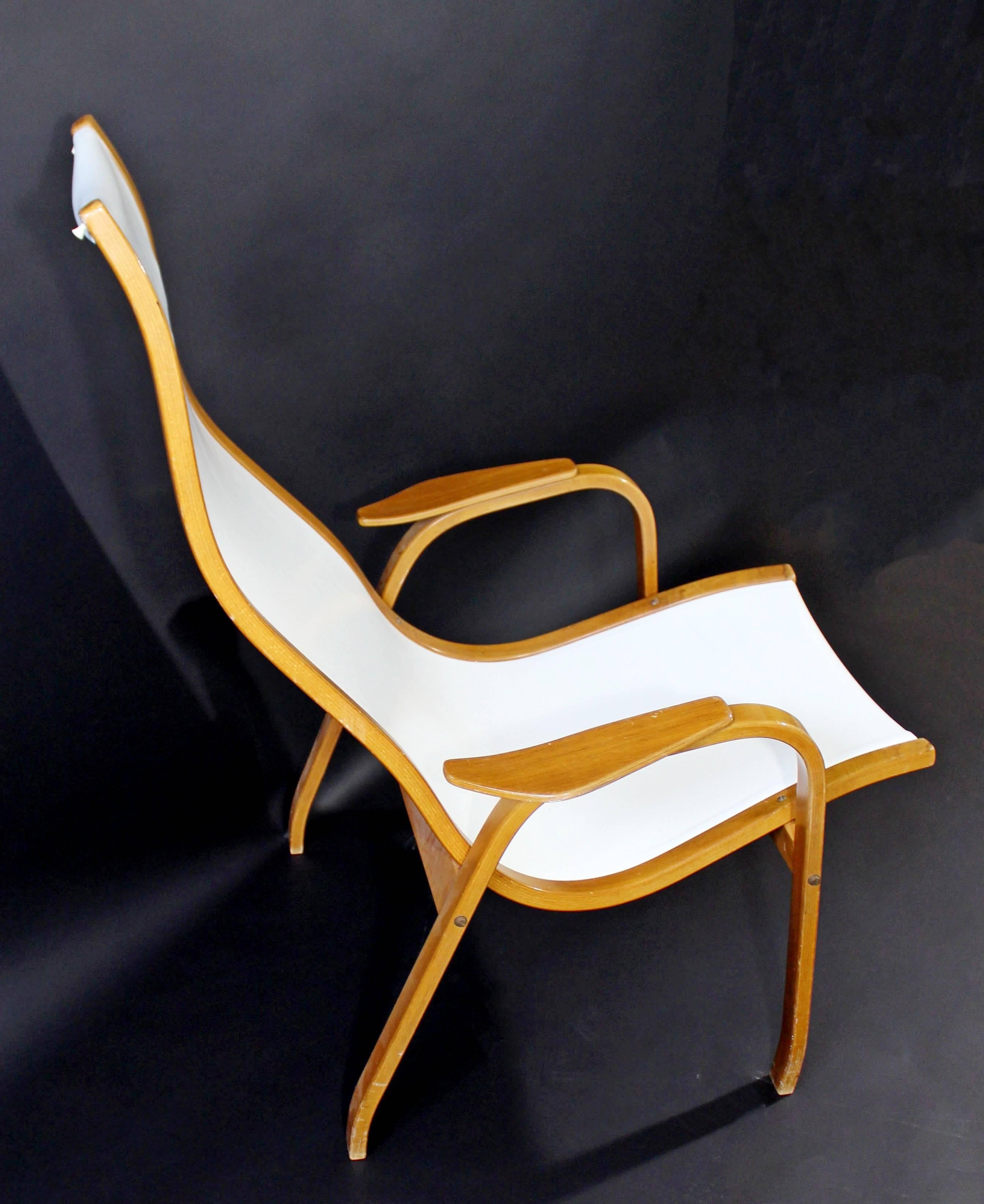 Swedish Mid-Century Modern White Vinyl Lamino Bentwood Chair Made in Sweden, 1950s