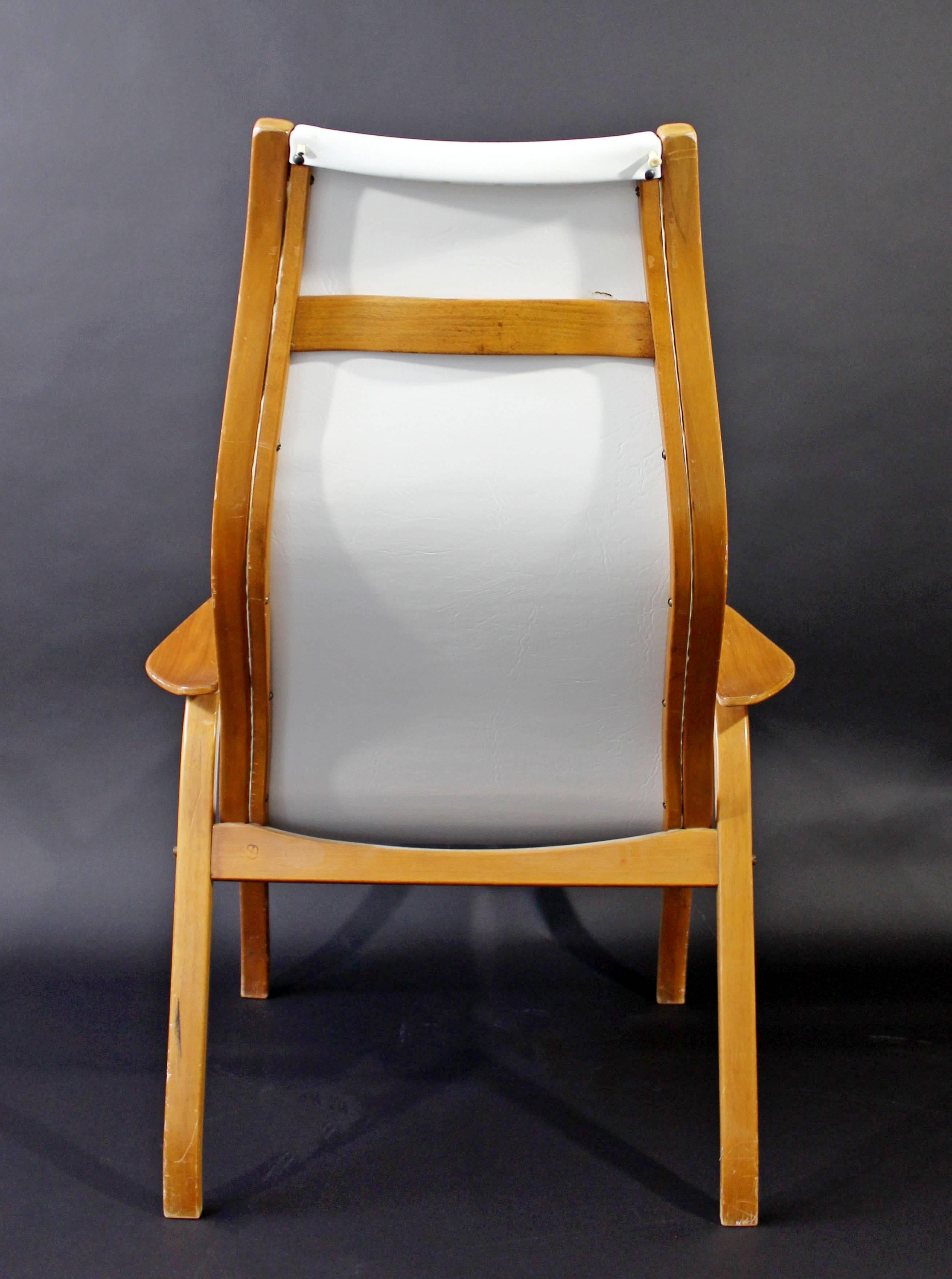 Mid-Century Modern White Vinyl Lamino Bentwood Chair Made in Sweden, 1950s 1