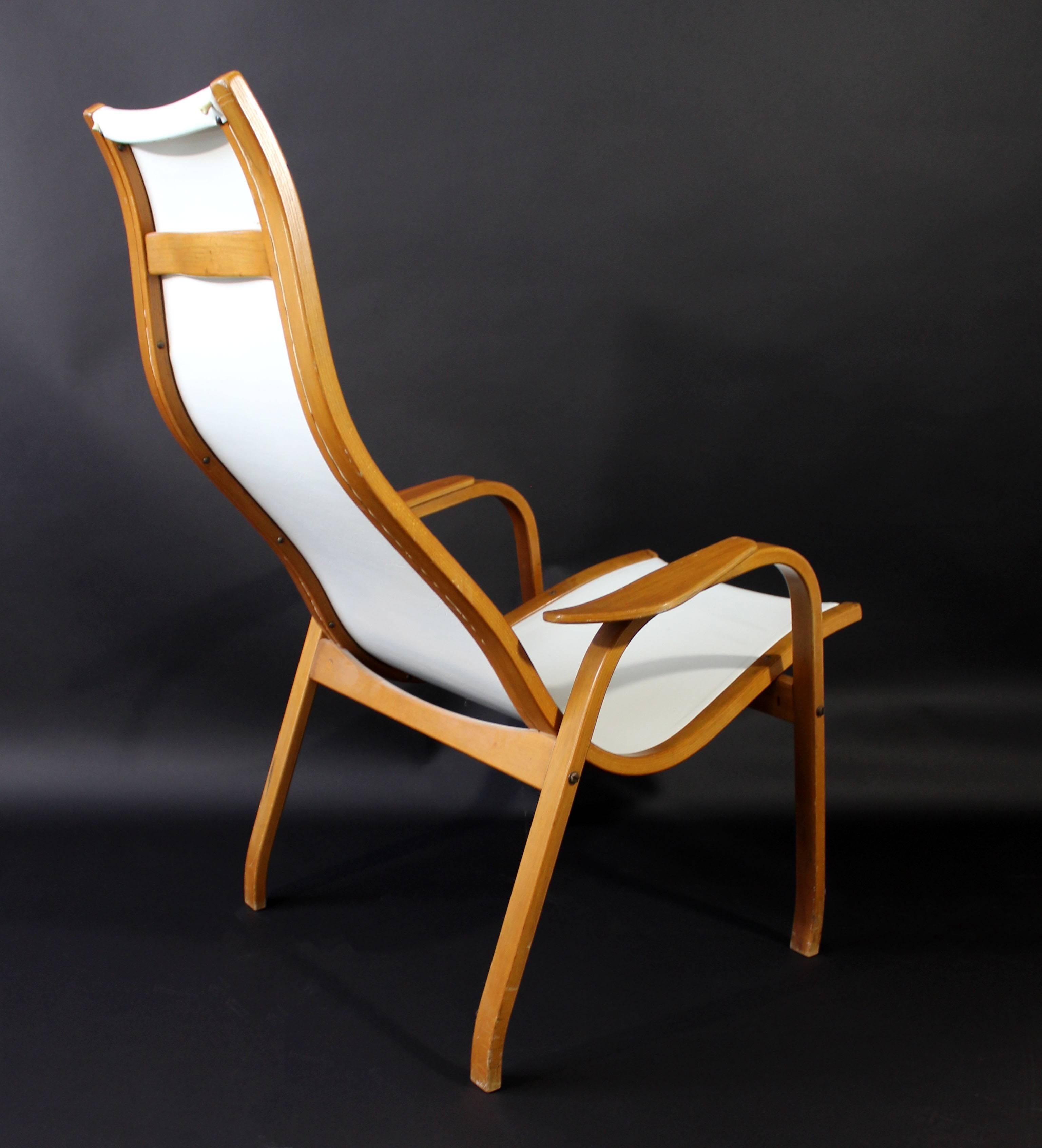 Mid-20th Century Mid-Century Modern White Vinyl Lamino Bentwood Chair Made in Sweden, 1950s