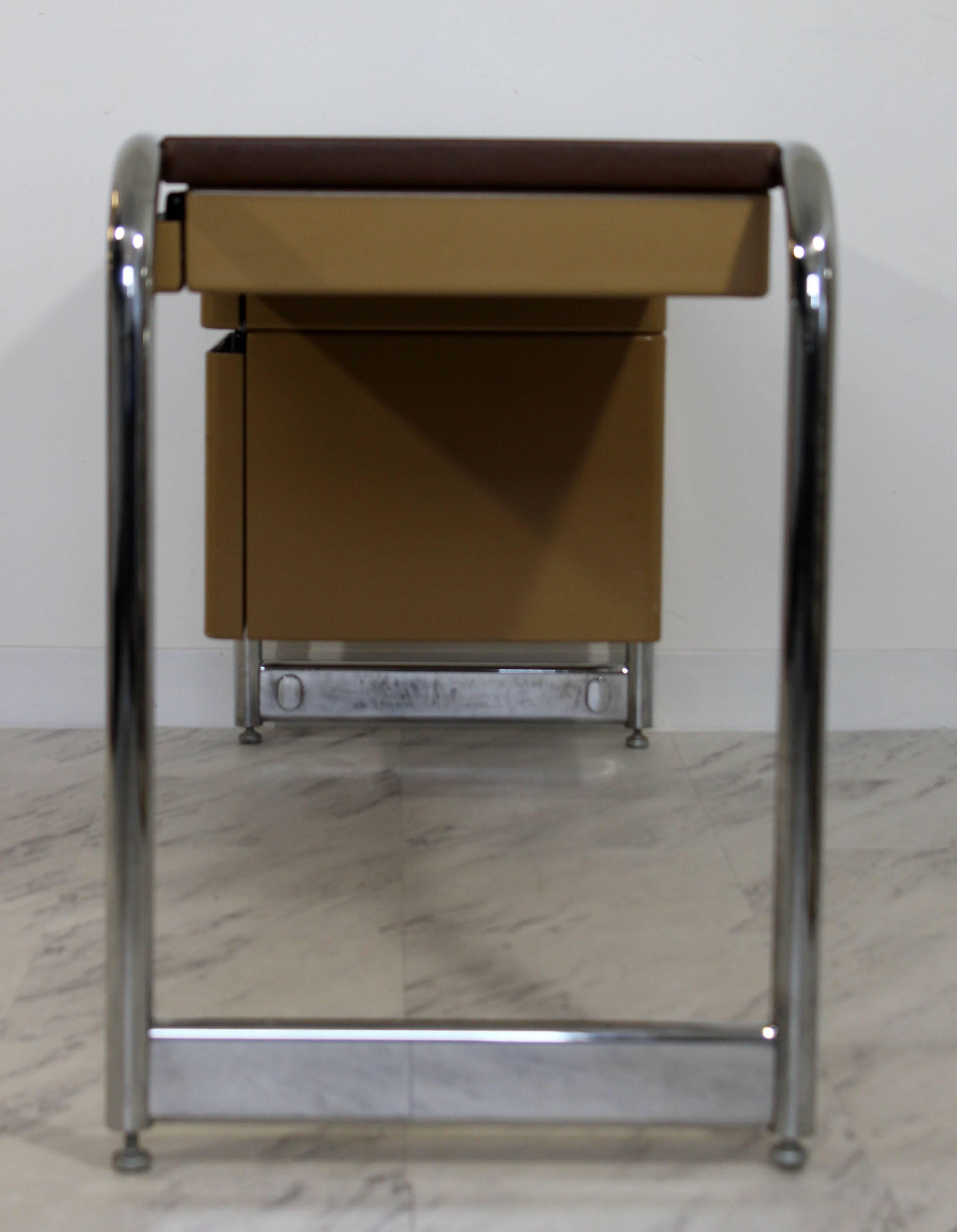 Mid-Century Modern Tubular Chrome Brown Leather Top Desk by Sunar Hauserman 3