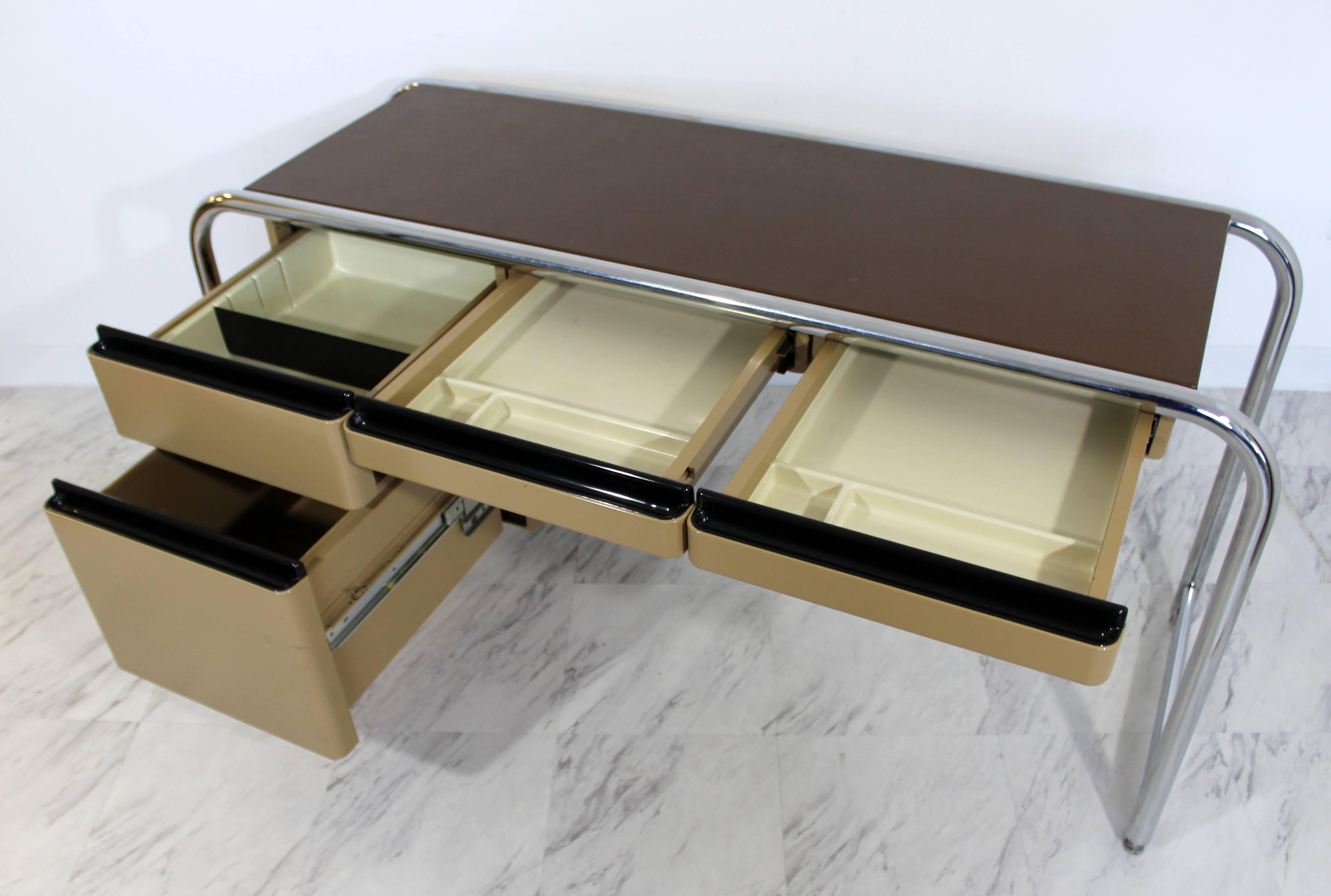 Mid-Century Modern Tubular Chrome Brown Leather Top Desk by Sunar Hauserman 1