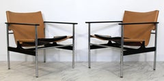 Mid-Century Modern Pair of Charles Pollock for Knoll #657 Chrome Armchairs