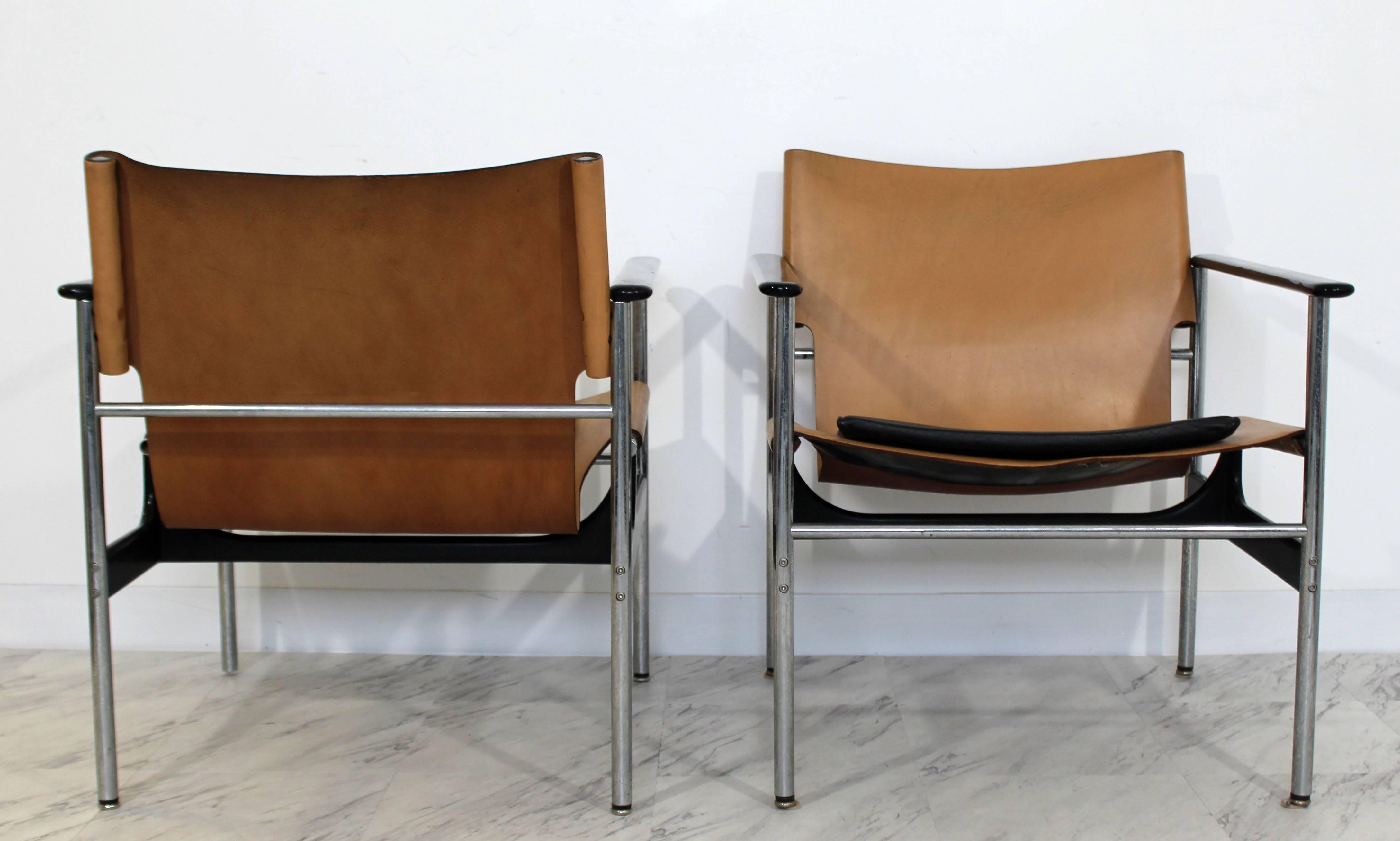 Mid-Century Modern Pair of Charles Pollock for Knoll #657 Chrome Armchairs 1