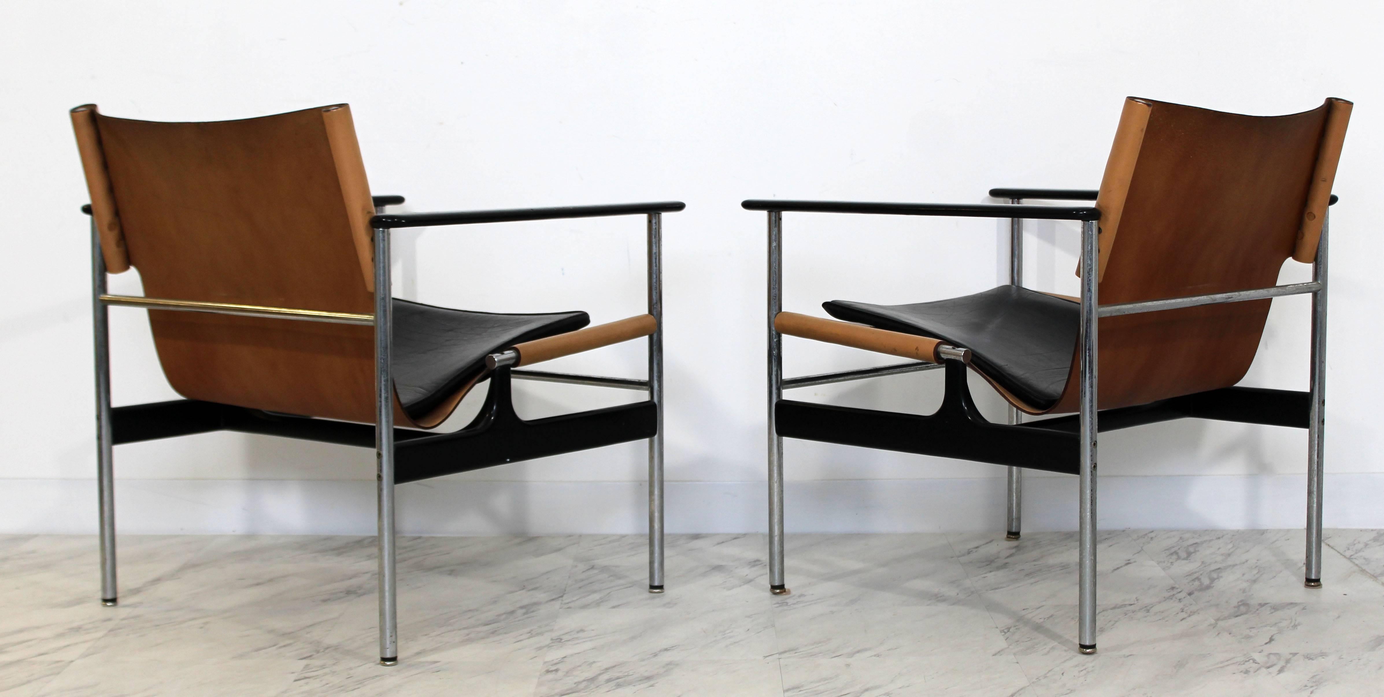 Mid-20th Century Mid-Century Modern Pair of Charles Pollock for Knoll #657 Chrome Armchairs