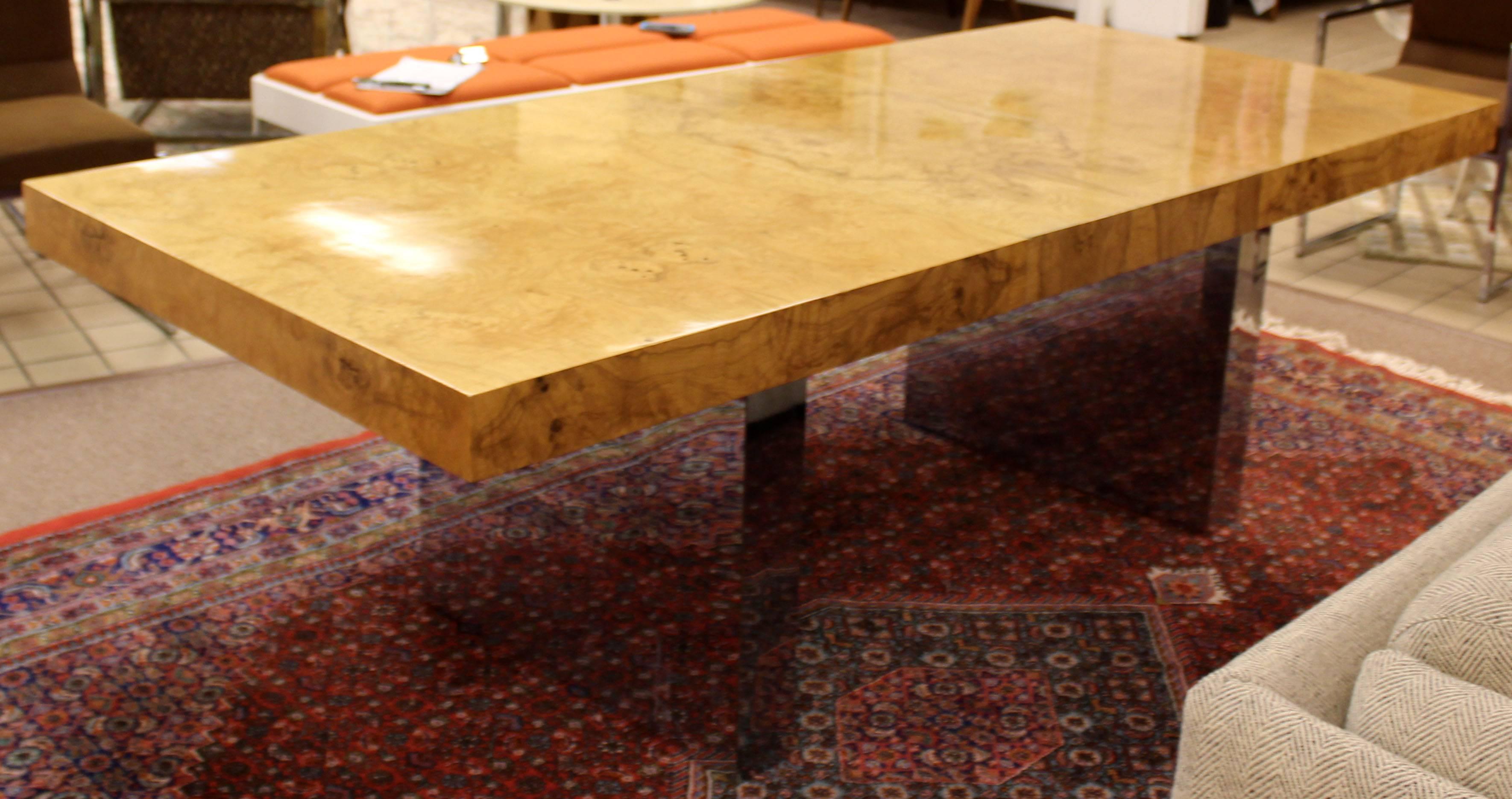 Mid-Century Modern Milo Baughman Burl Wood Chrome Expandable Dining Table, 1970s 3