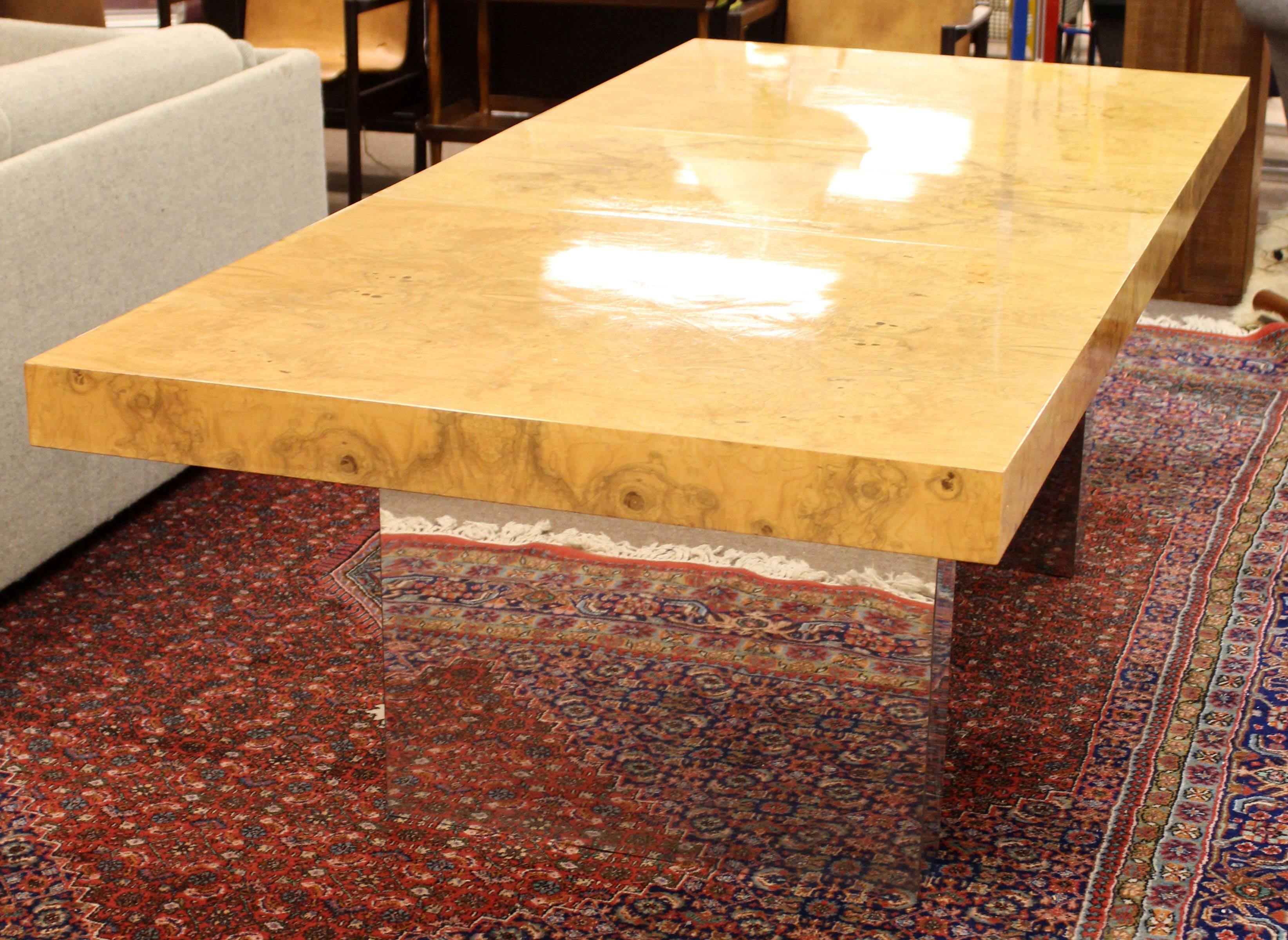 Mid-Century Modern Milo Baughman Burl Wood Chrome Expandable Dining Table, 1970s 1