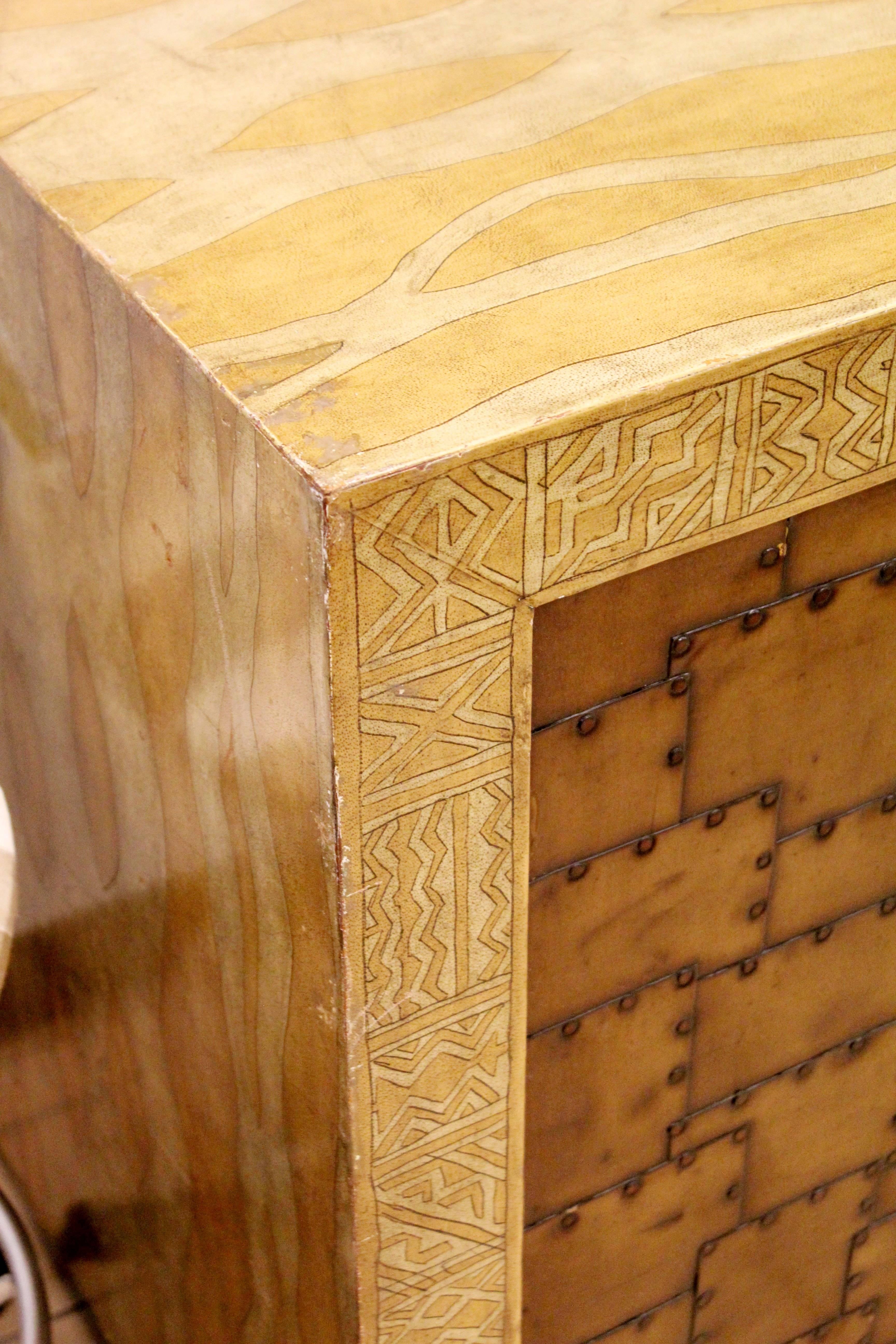 Mid-Century Modern Bronze Leather Cabinet Credenza Asian Mont Mastercraft Attr. 3