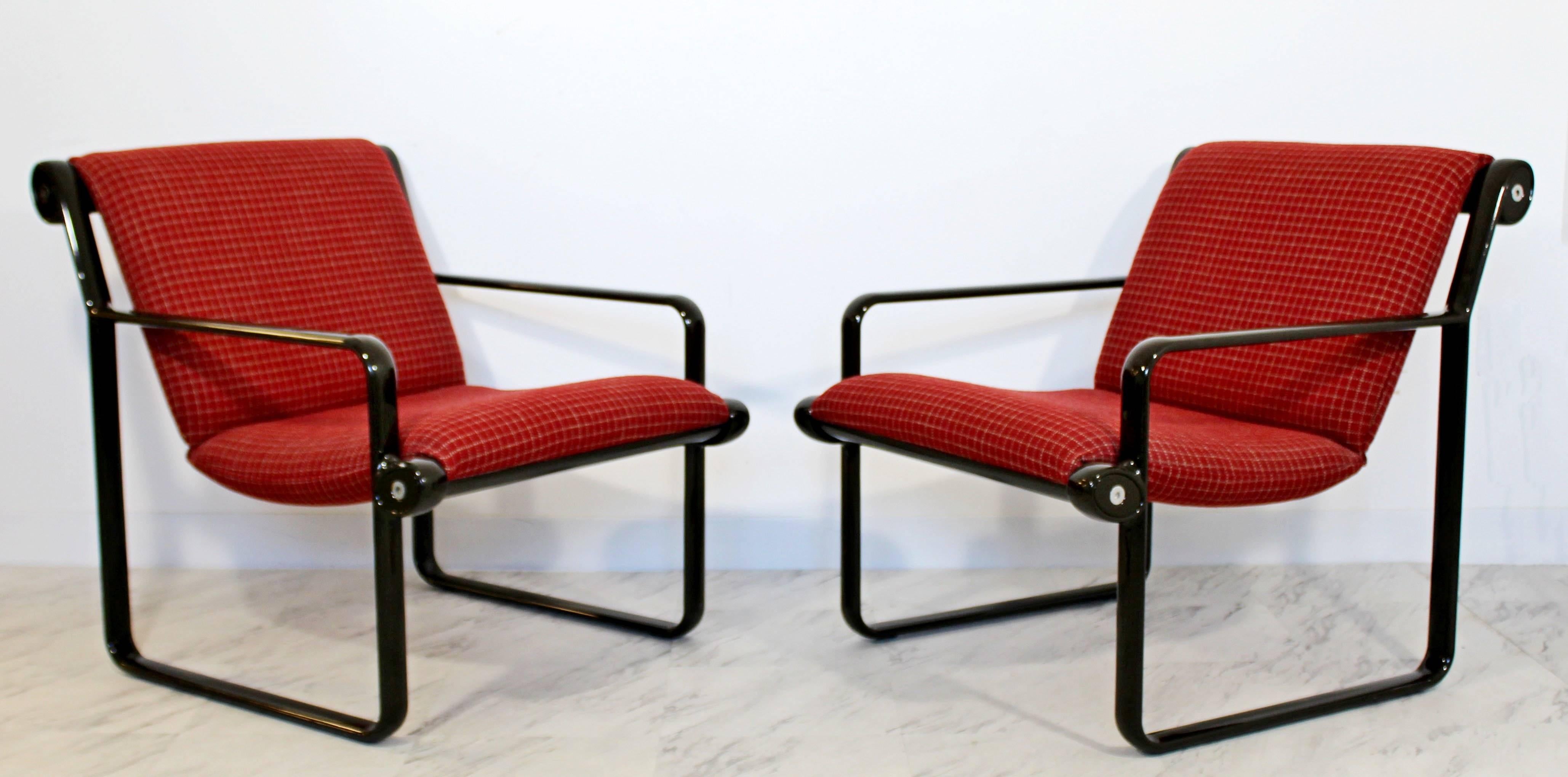 American Mid-Century Modern Pair of Sling Lounge Armchairs Hannah & Morrison Knoll, 1970s