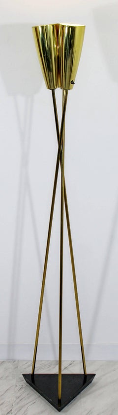 Mid-Century Modern Vintage Three Shade Tripod Brass Torchiere Floor Lamp