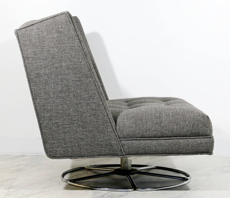 MidCentury Modern Low Gray Swivel Chair and Ottoman Chrome Base
