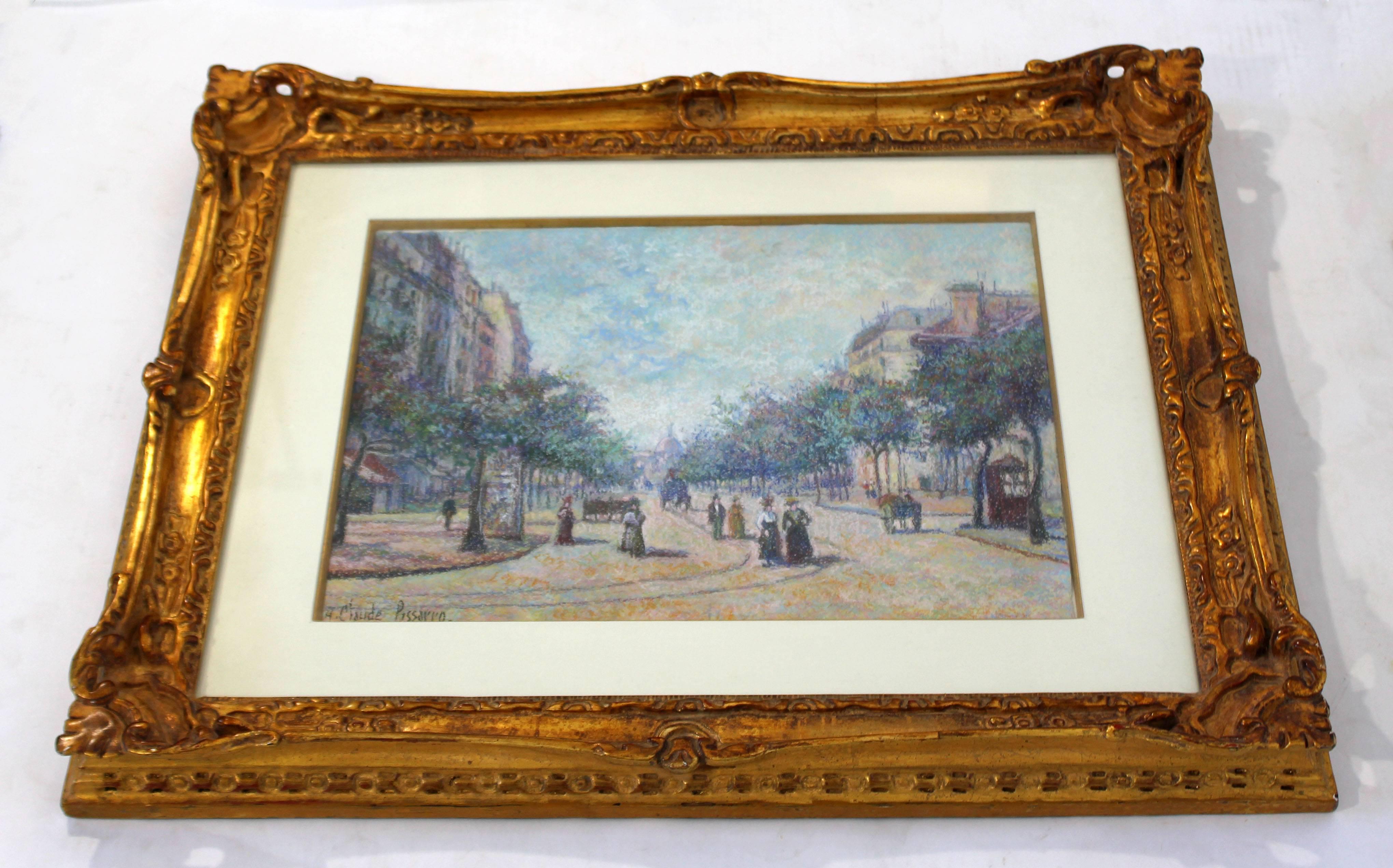 For your consideration is a framed and signed pastel done in pointillism style by H. Claude Pissarro. In excellent condition. The dimensions of the frame are 30