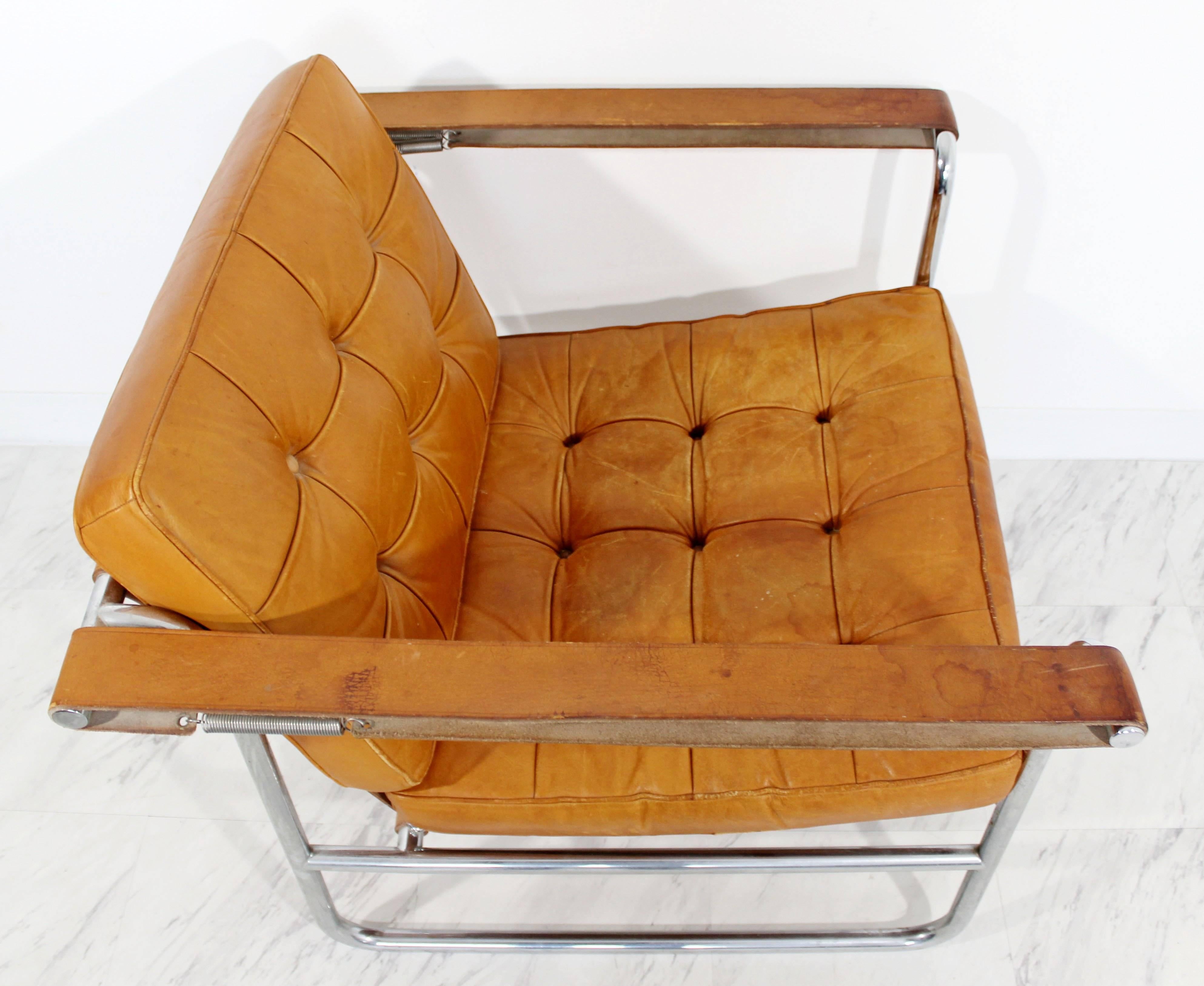 Mid-Century Modern Hans Eichenberger De Sede Stendig Leather Chrome Chair 1970s 1