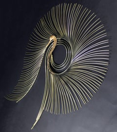 Contemporary Modern Jere Large Brass Peacock Hanging Wall Sculpture 1980s Signed