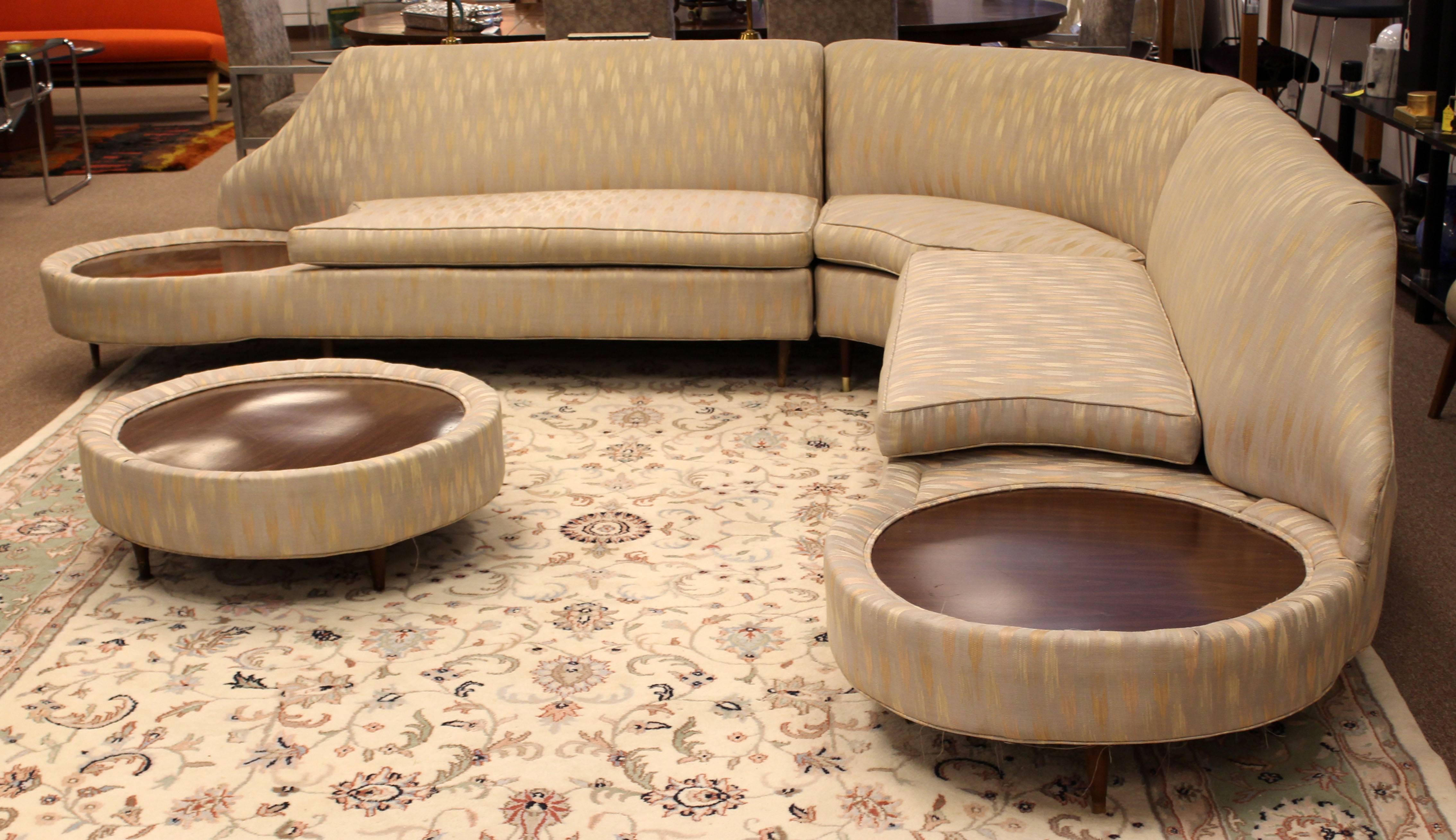 Mid-20th Century Mid-Century Modern Three-Piece Curved Sofa Sectional Ottoman Side Tables